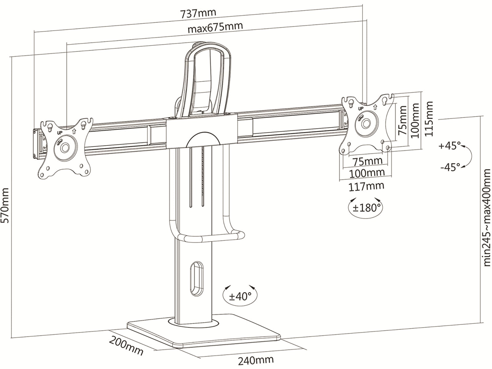 PUREMOUNTS Duale Monitorhalterung PM-OFFICE-ST-02, Vesa 100x100 mm