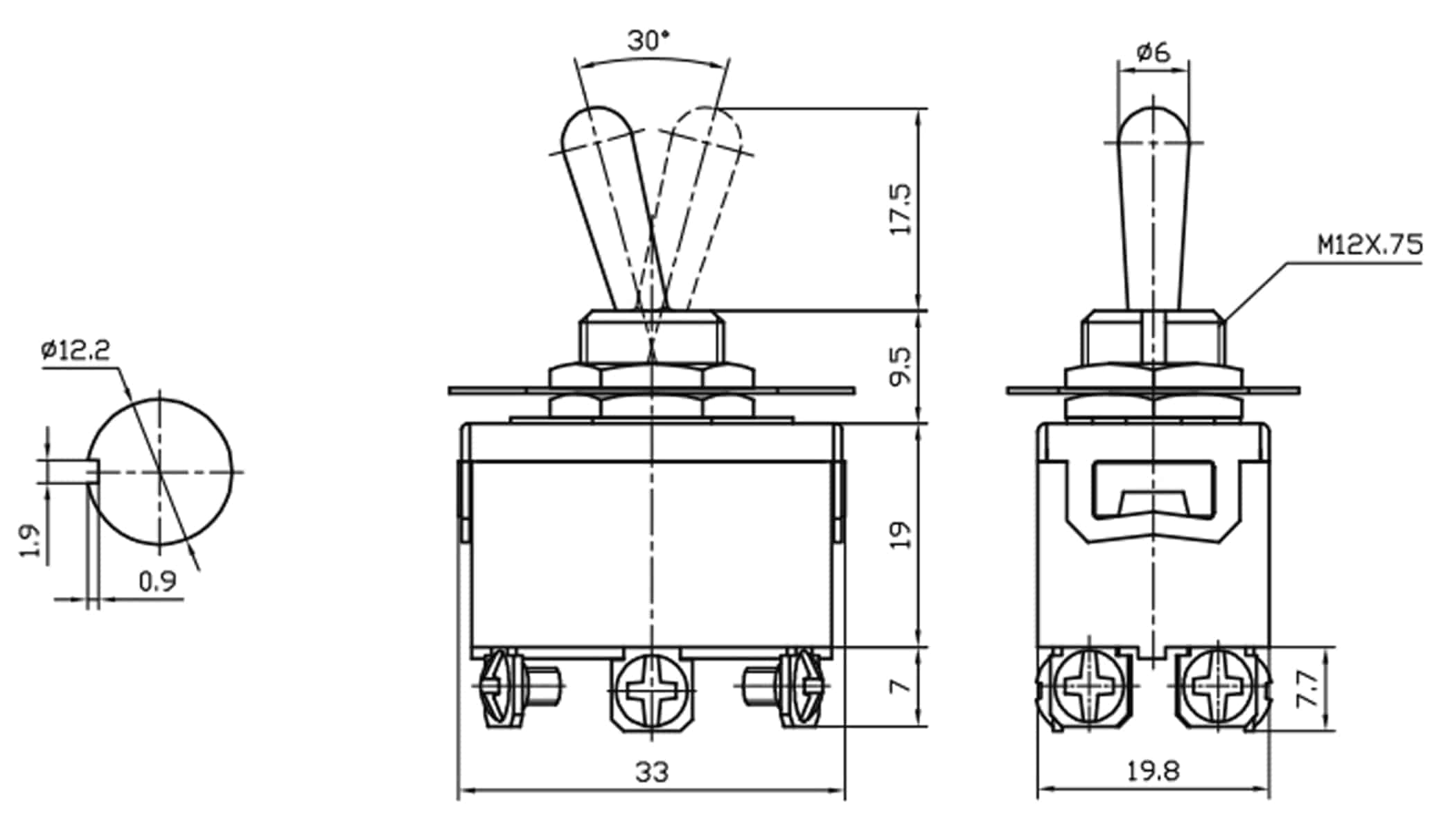 Kippschalter KN3(C)-202A, 2-polig, ON/ON