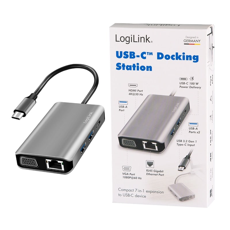 LOGILINK USB 3.2 Dockingstation UA0410, Gen1, 7-Port, USB-C PD, Anthrazit