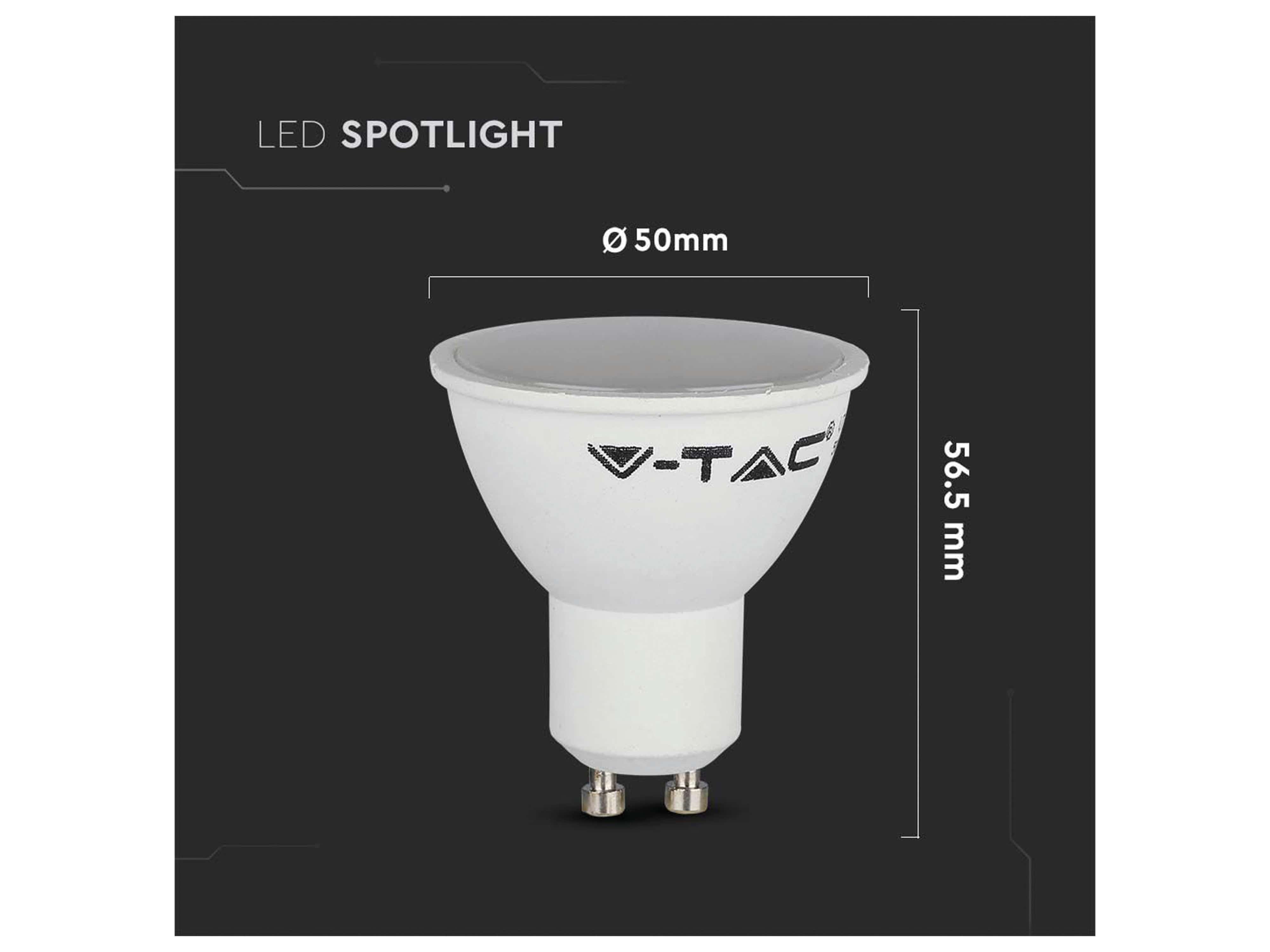 V-TAC LED-SMD-Lampe, PAR16, GU10, EEK: F, 4,5W, 400lm, 3000K, 10 Stück