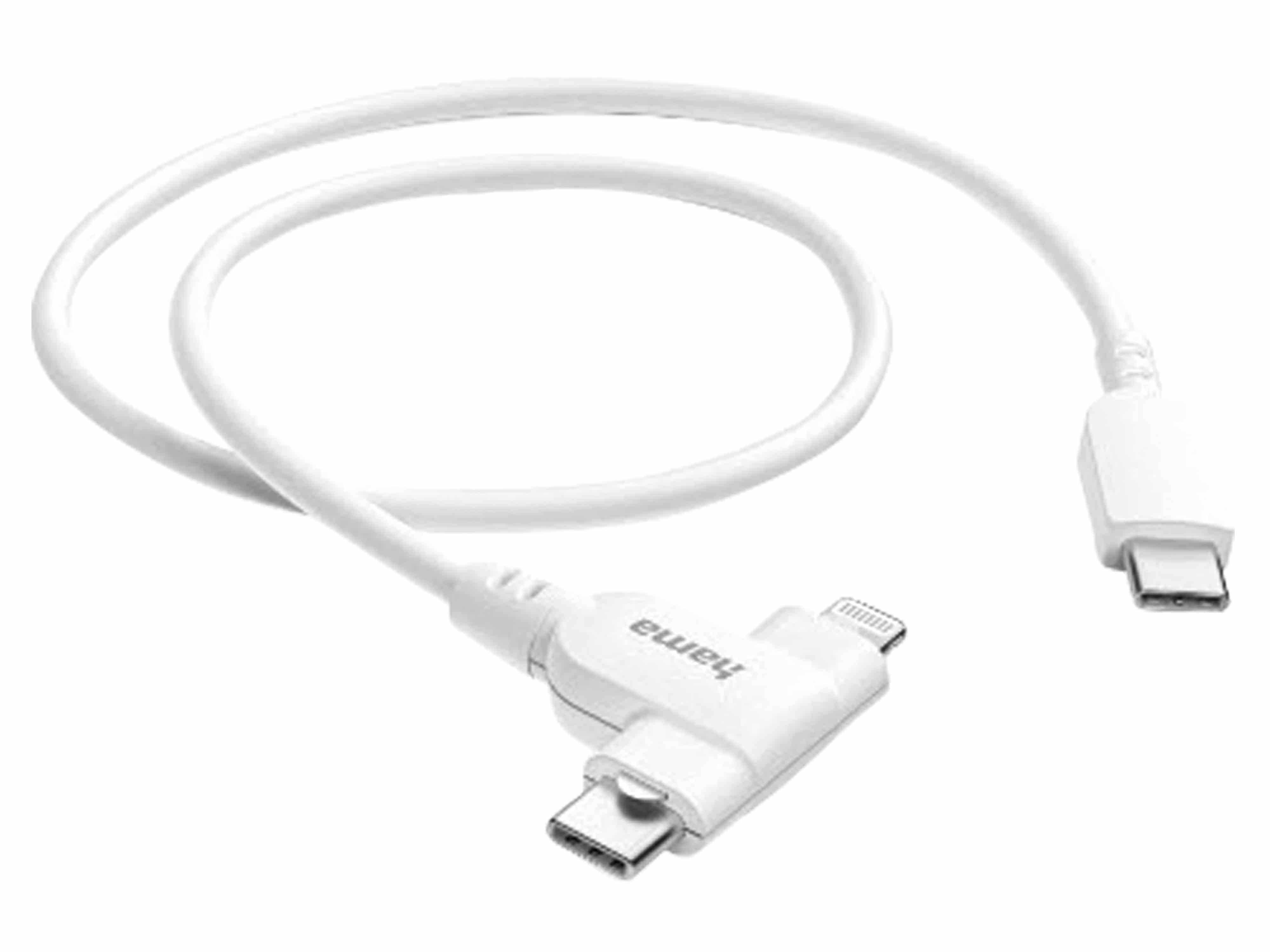 HAMA USB-Ladekabel 2-in-1, USB-C - USB-C oder Lightning, MFI, 1,5 m, Weiß