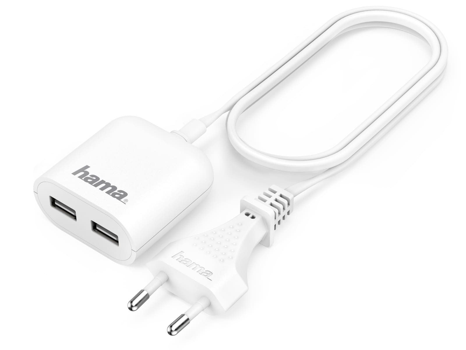 HAMA USB-Netzteil, 2x USB-Ausgänge, 1,9 m Kabel, weiß