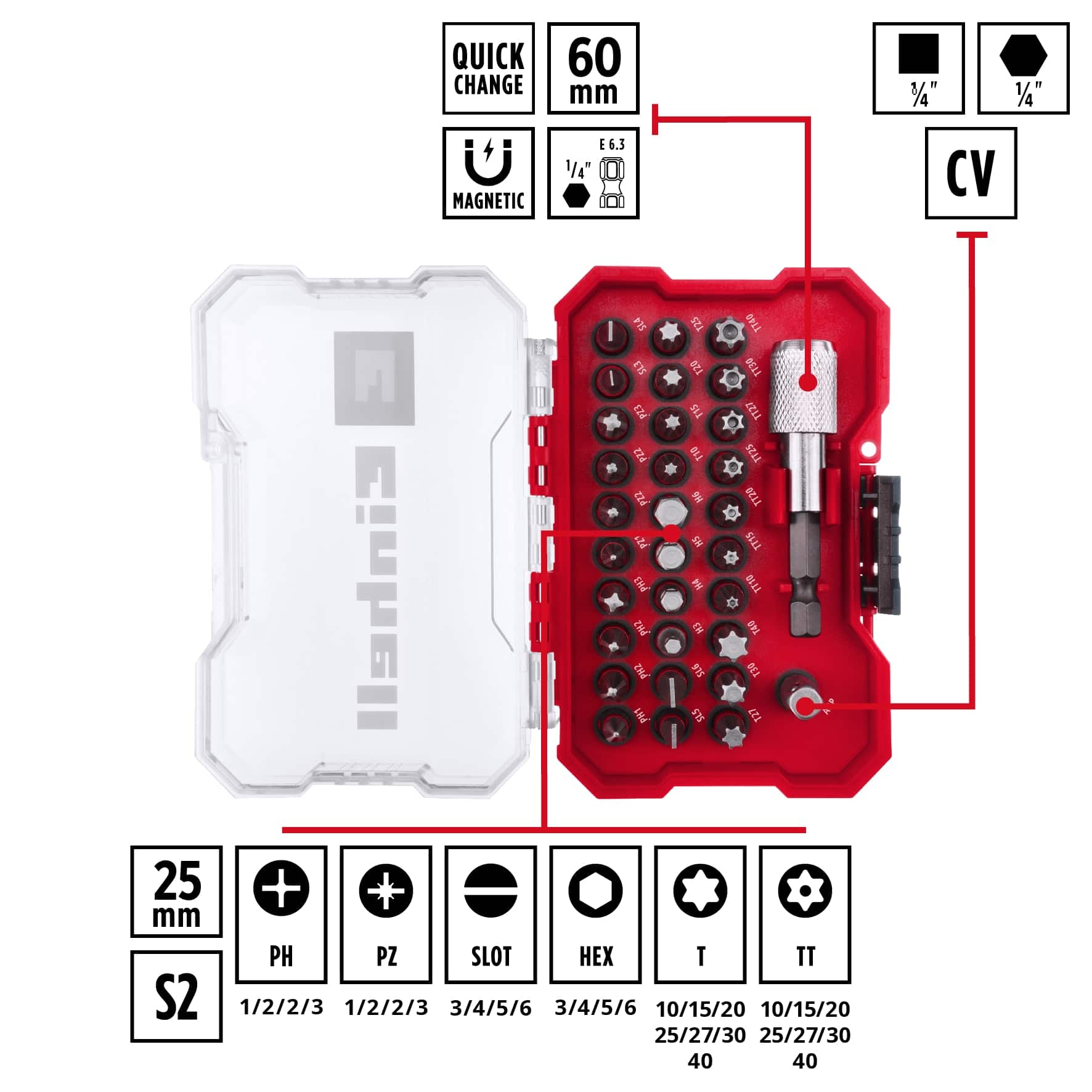 EINHELL Bit-Set, 118693, XS-Case, 32-teilig