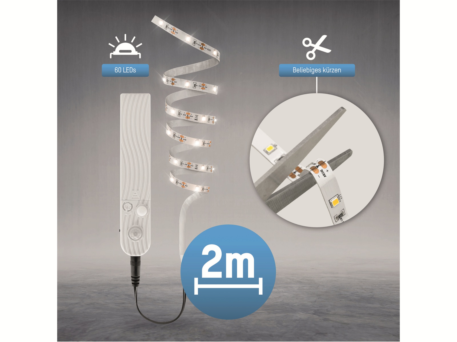 ANSMANN LED-Band 60 LEDs, Bewegungs-/Dämmerungssensor, inklusive 4 Micro-Batterien