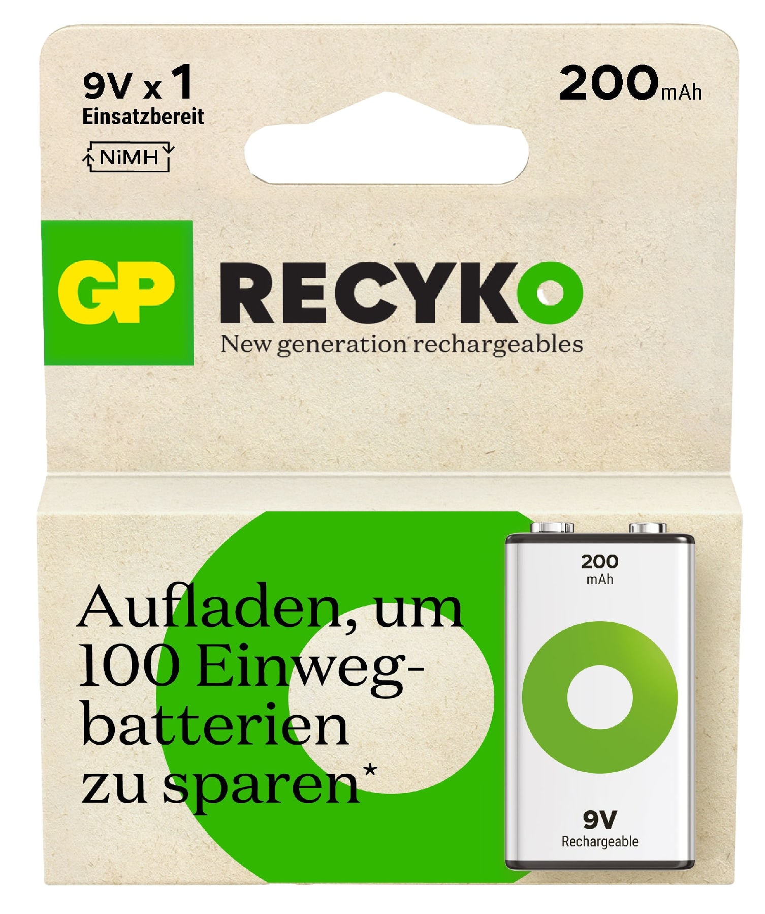 GP ReCyKO NiMH Akku 9V (8,4V) / E-Block 200 mAh 1 Stück 