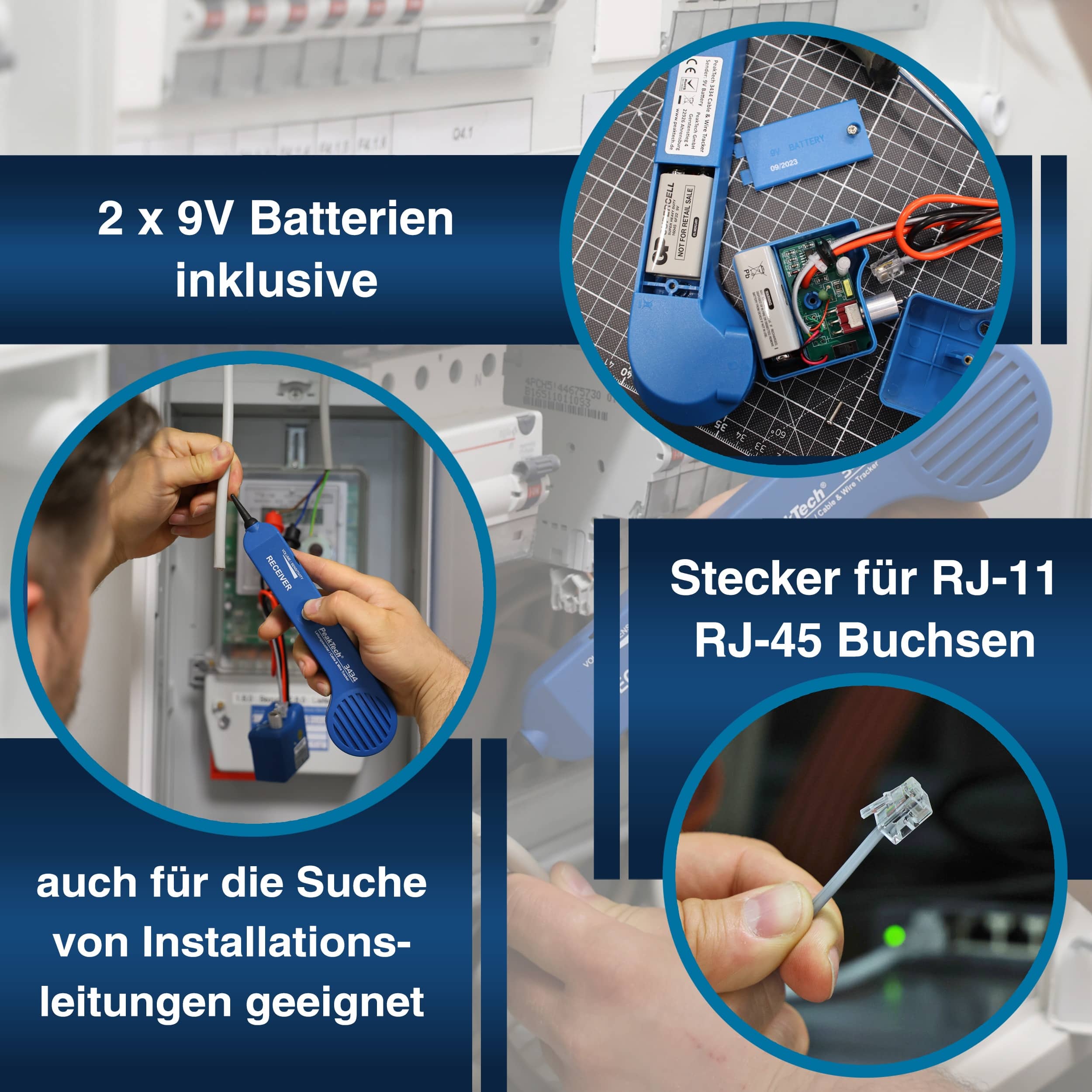 PEAKTECH Akustischer Leitungssucher, P 3434, mit Ton-Generator