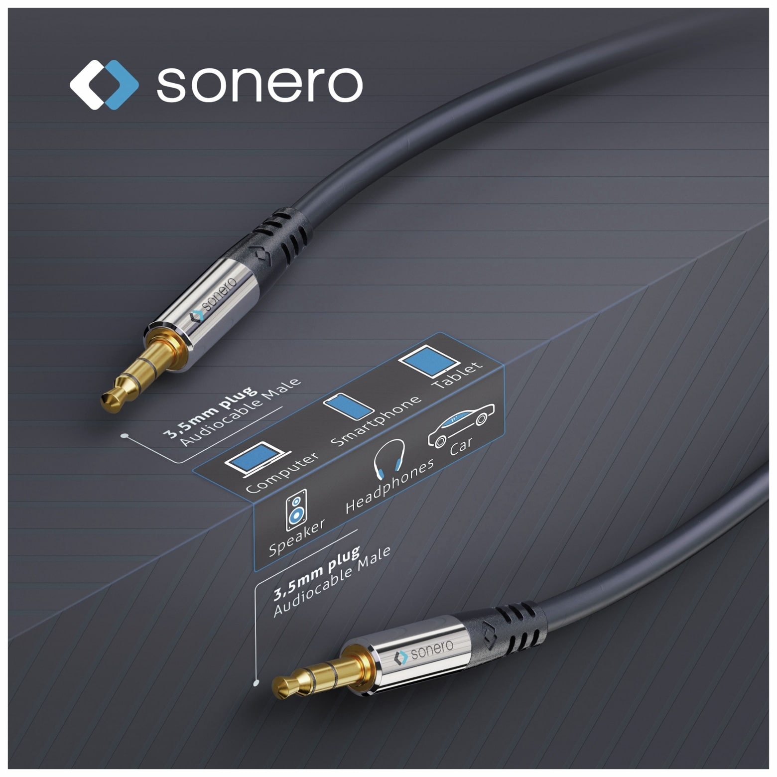 SONERO Klinkenkabel 3,5 mm, Stereo, 2 m, schwarz