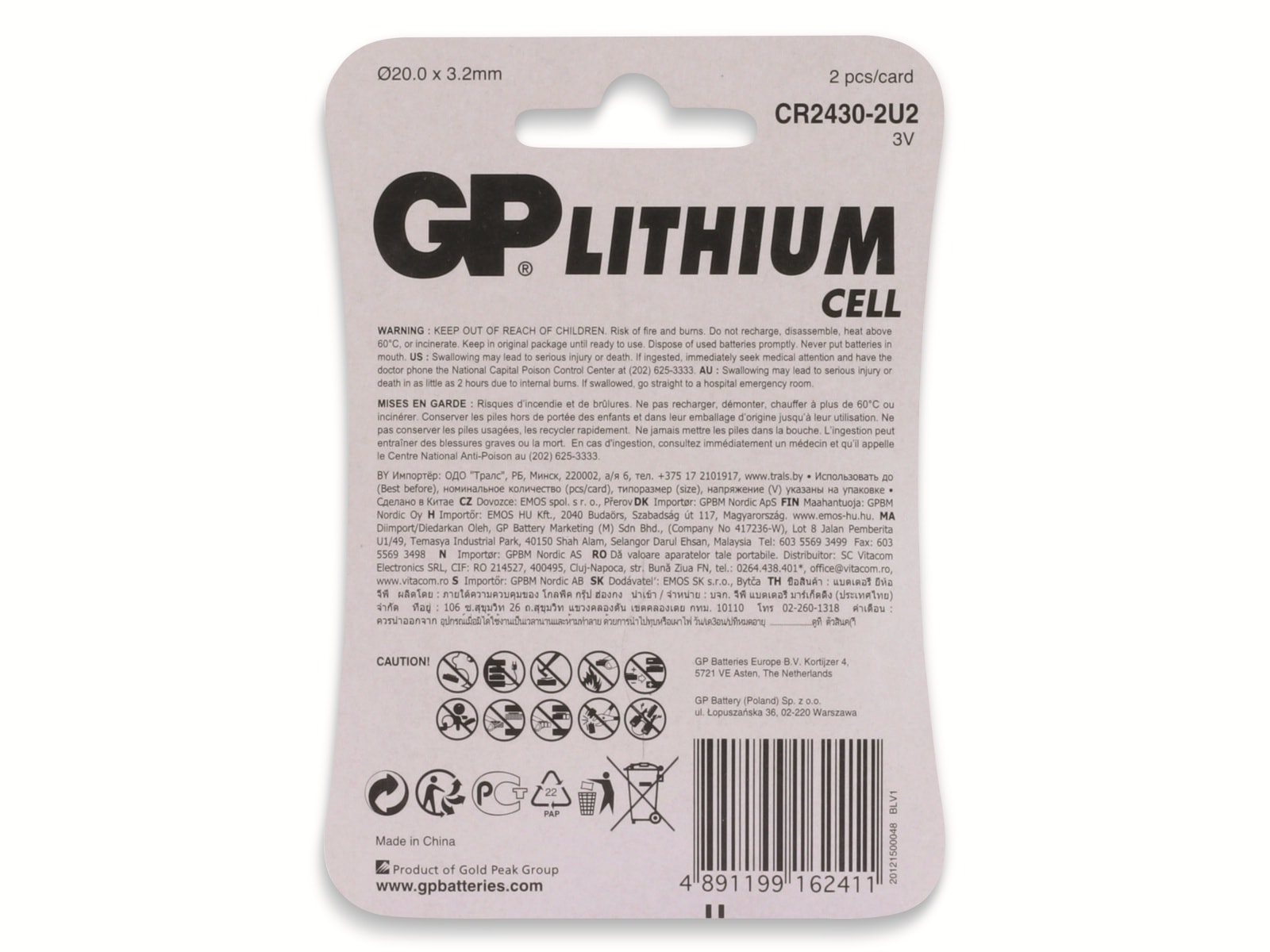 GP Knopfzelle, CR2430, Lithium, 3 V, 2 St.