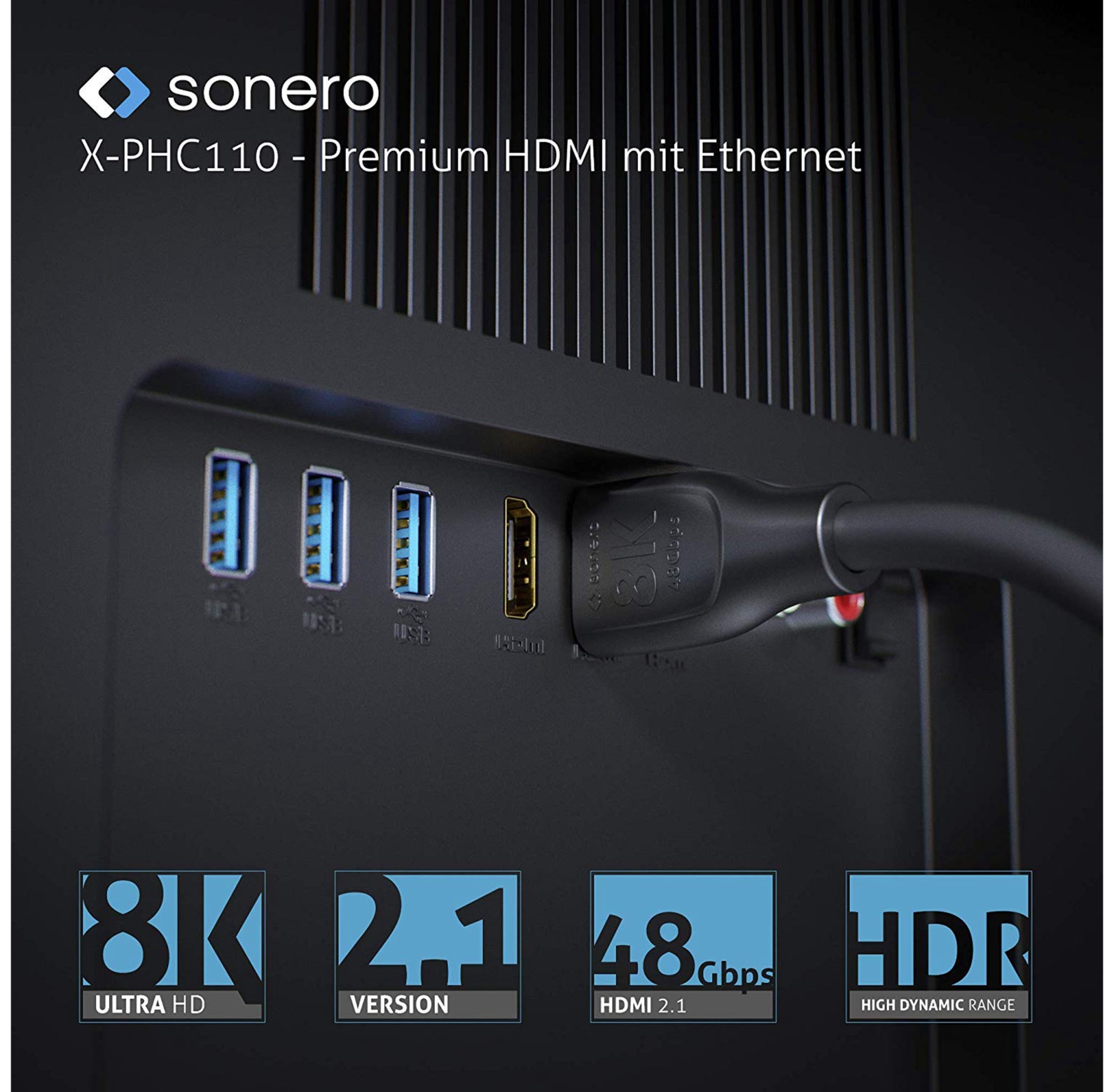 SONERO HDMI-Kabel Premium High Speed mit Ethernet, 1,5 m, HDMI 2.1