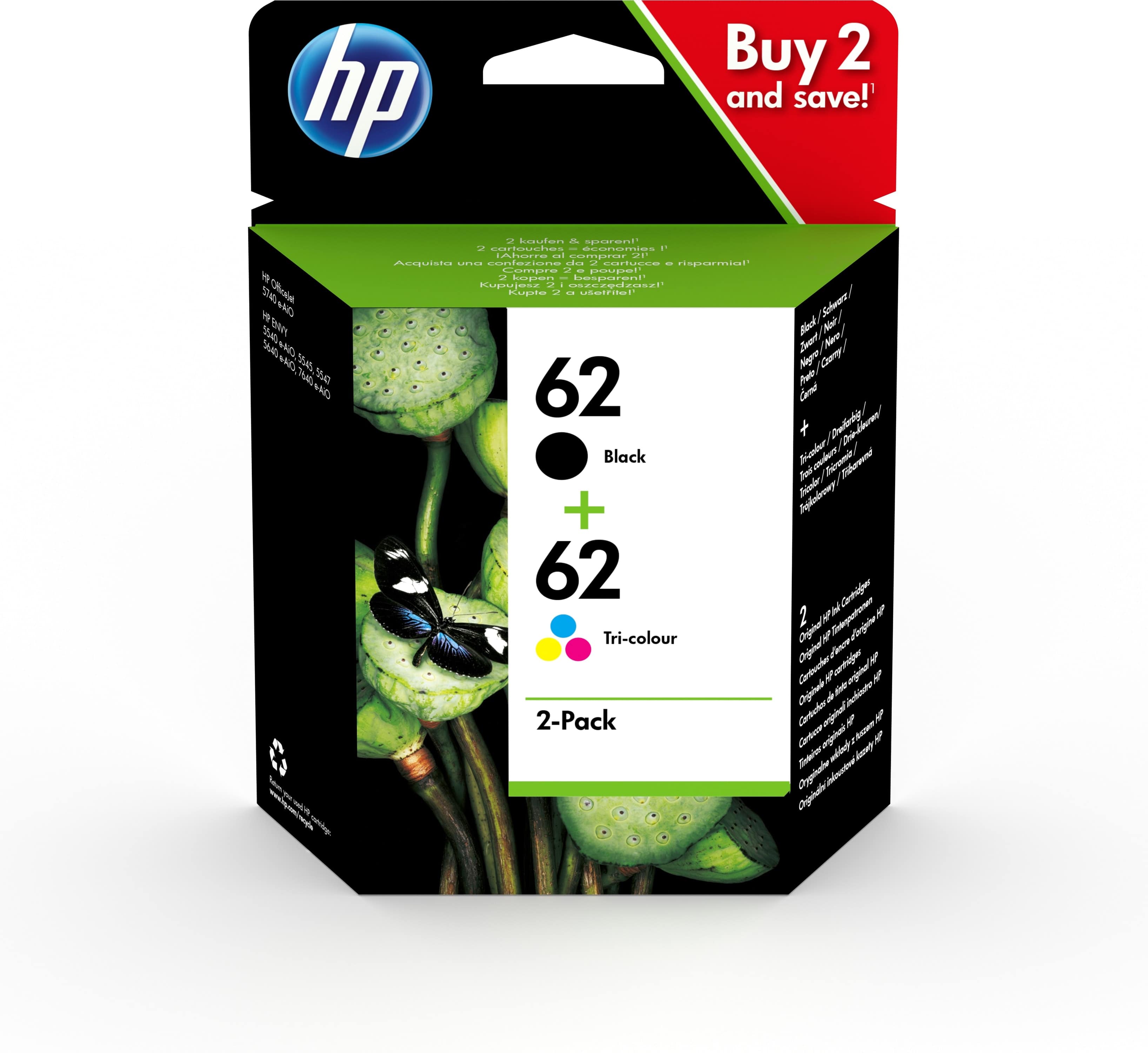 HP Tintenpatronen HP62, 4 farben, Black, Color (C/M/Y)