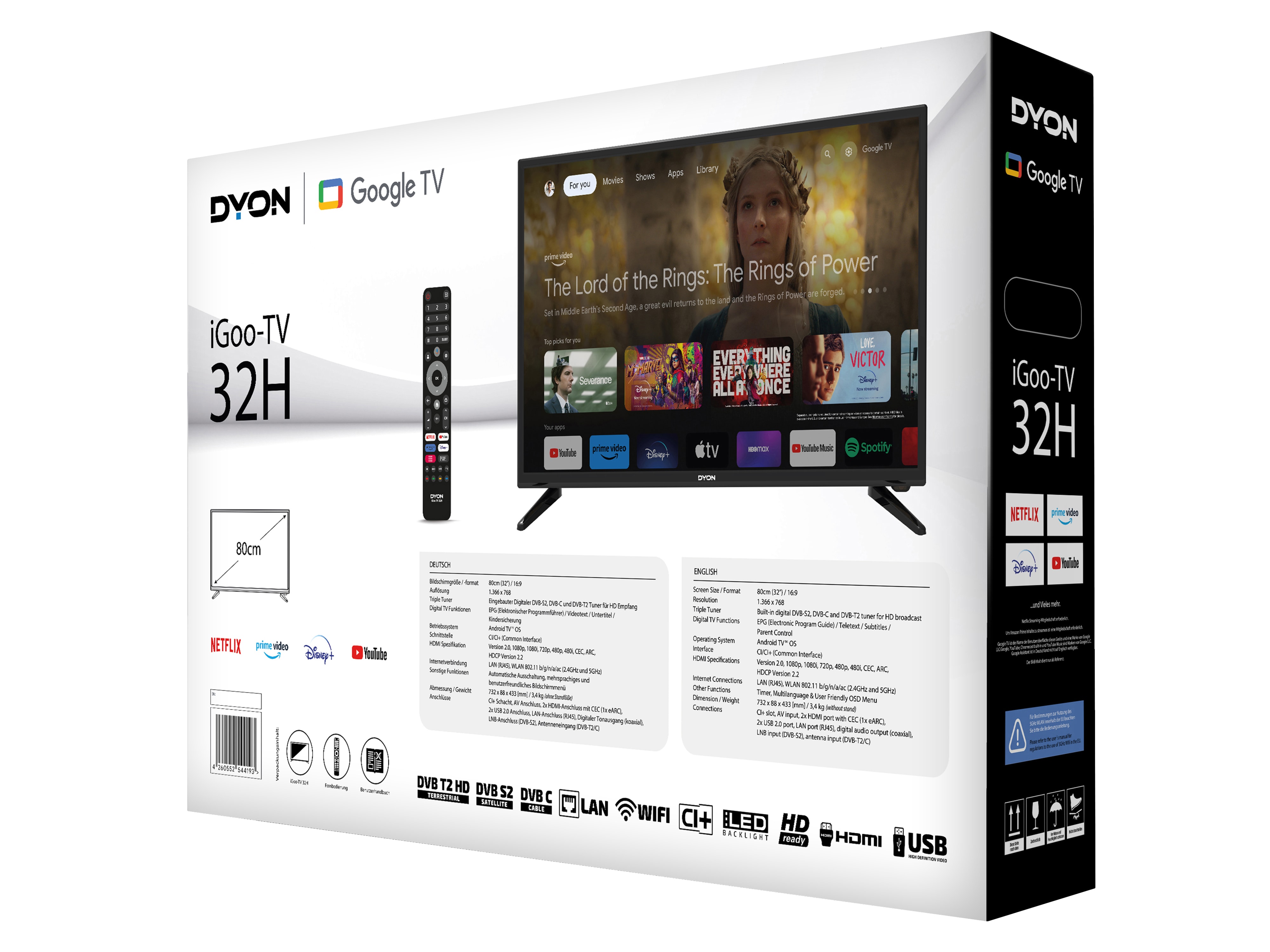 DYON LED-TV iGoo-TV 32H, 80 cm (32"), EEK E, HD