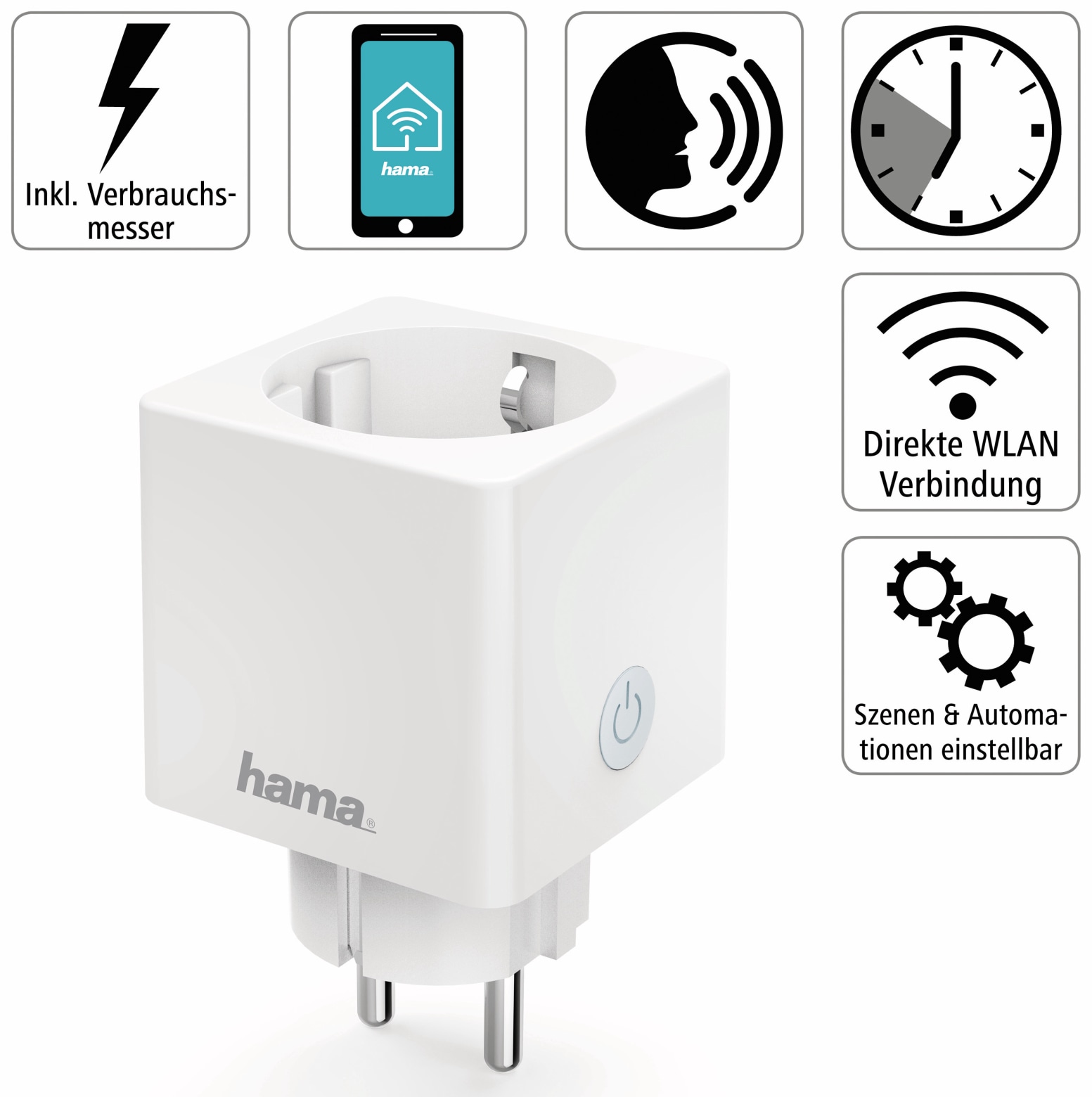 HAMA WLAN-Steckdose Mini, 3680 W, 16 A, mit Stromverbrauchsmessung