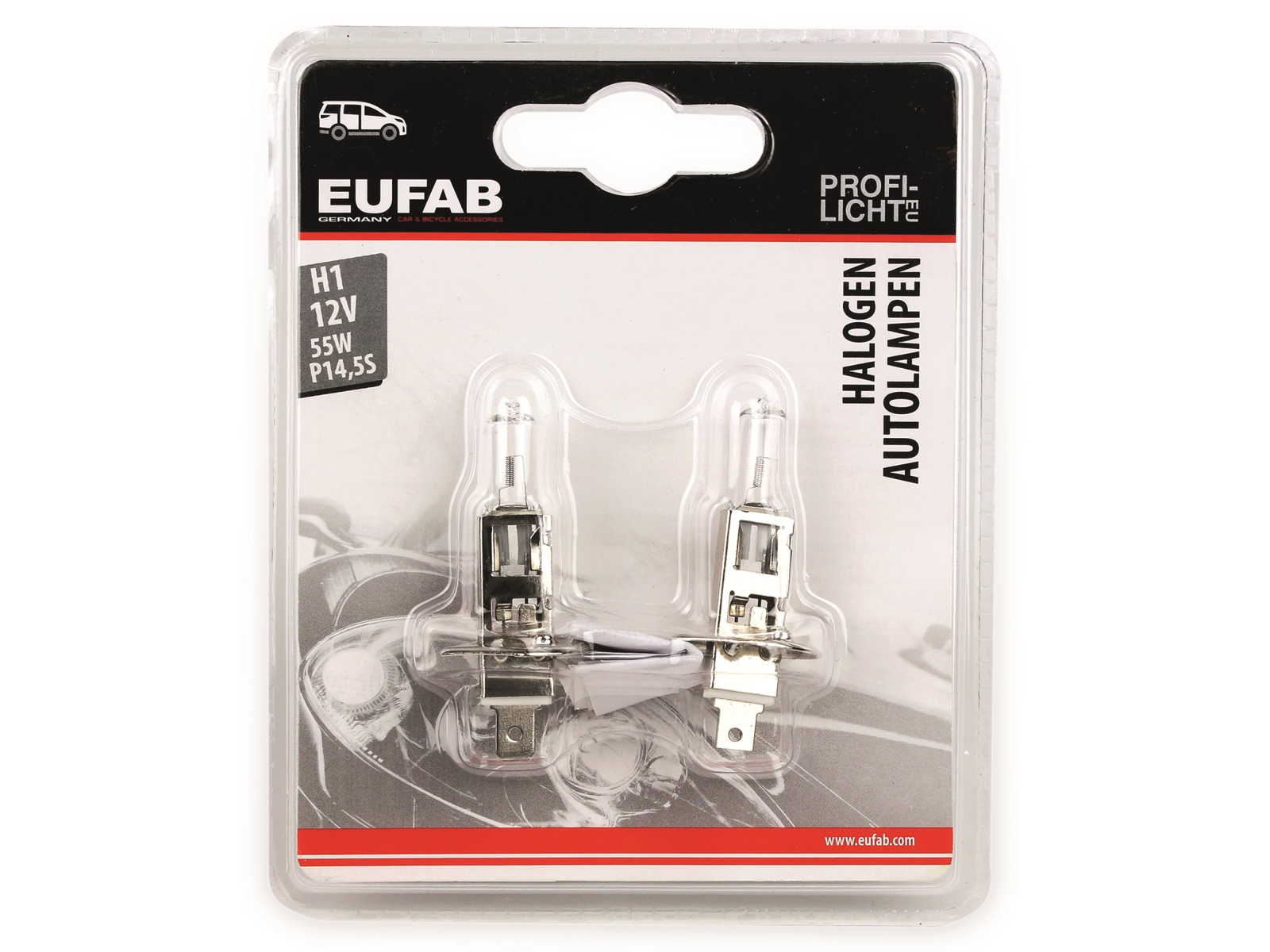 EUFAB Halogen-Autolampe H1, 12V, 55W, P14,5S, 2 Stück