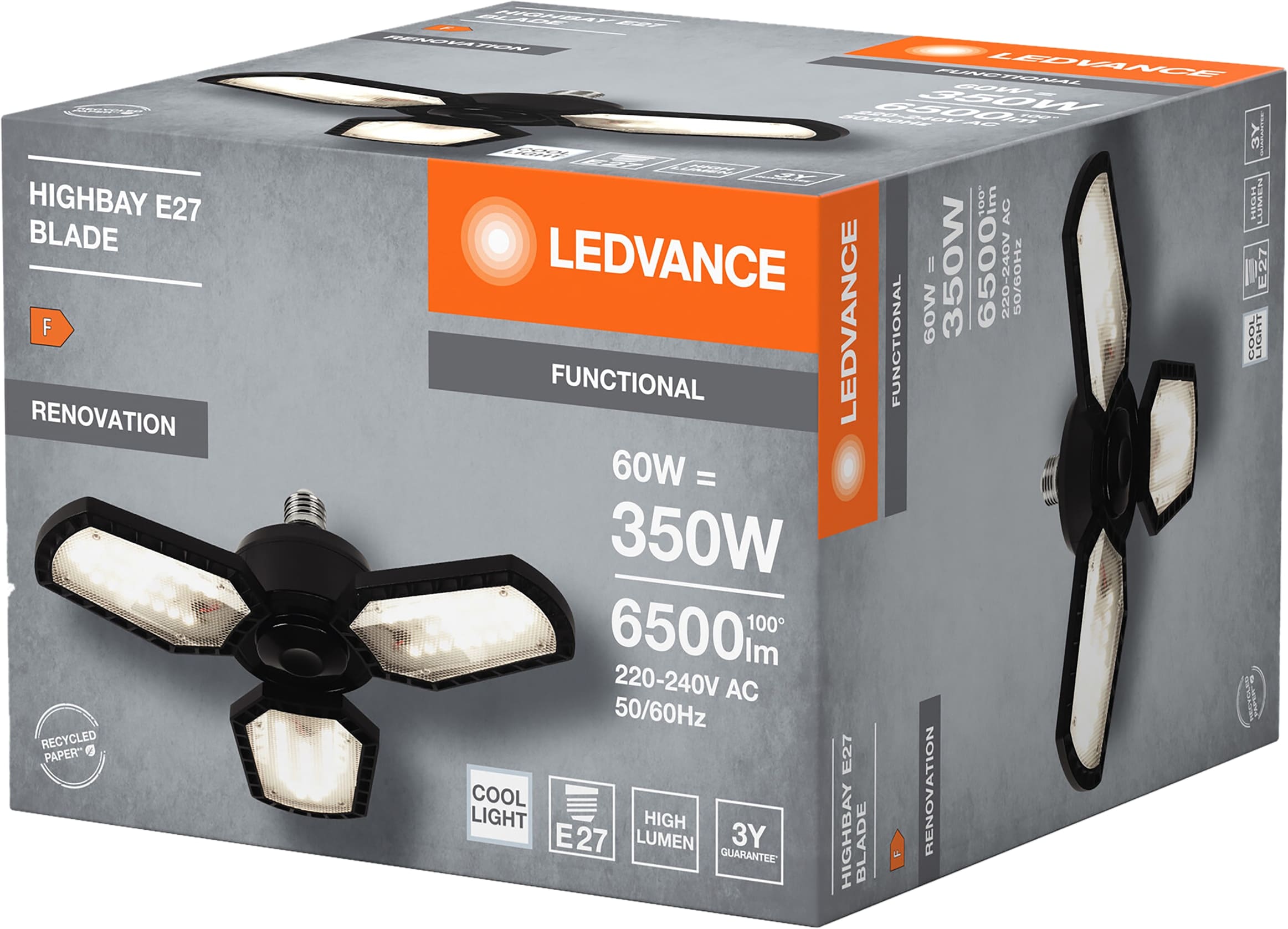 LEDVANCE LED-Deckenlampe Highbay Blade, E27, 60 W, 6500 lm, 4000 K