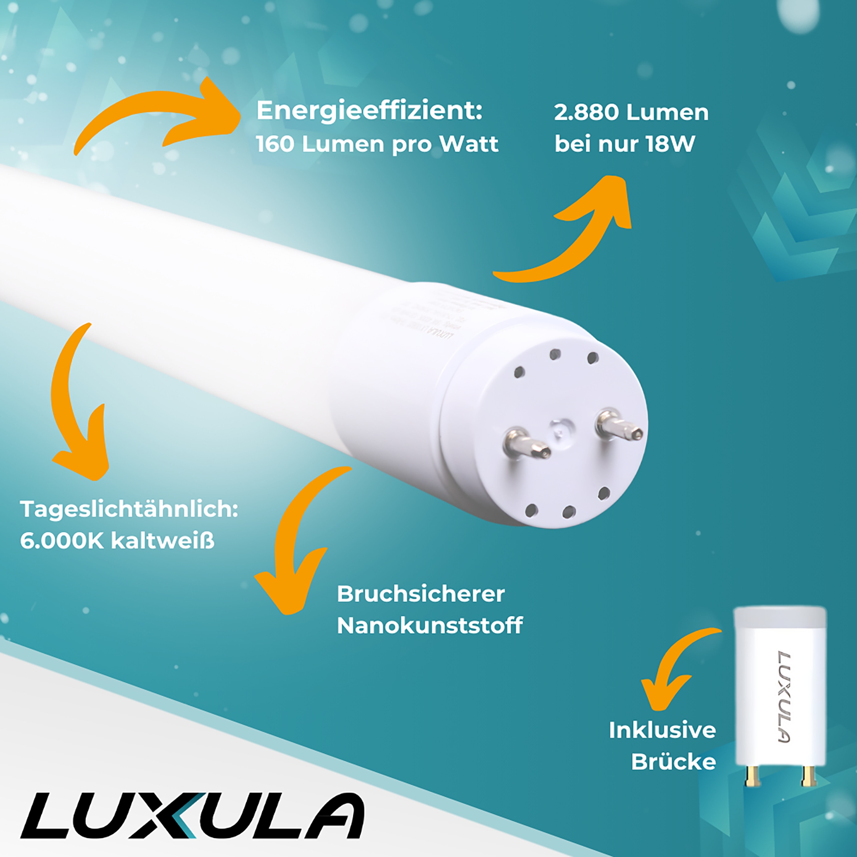 LUXULA LED-Röhre 2880lm LX100861, T8, 6000K, 160lm/W, 18W, mit Brücke