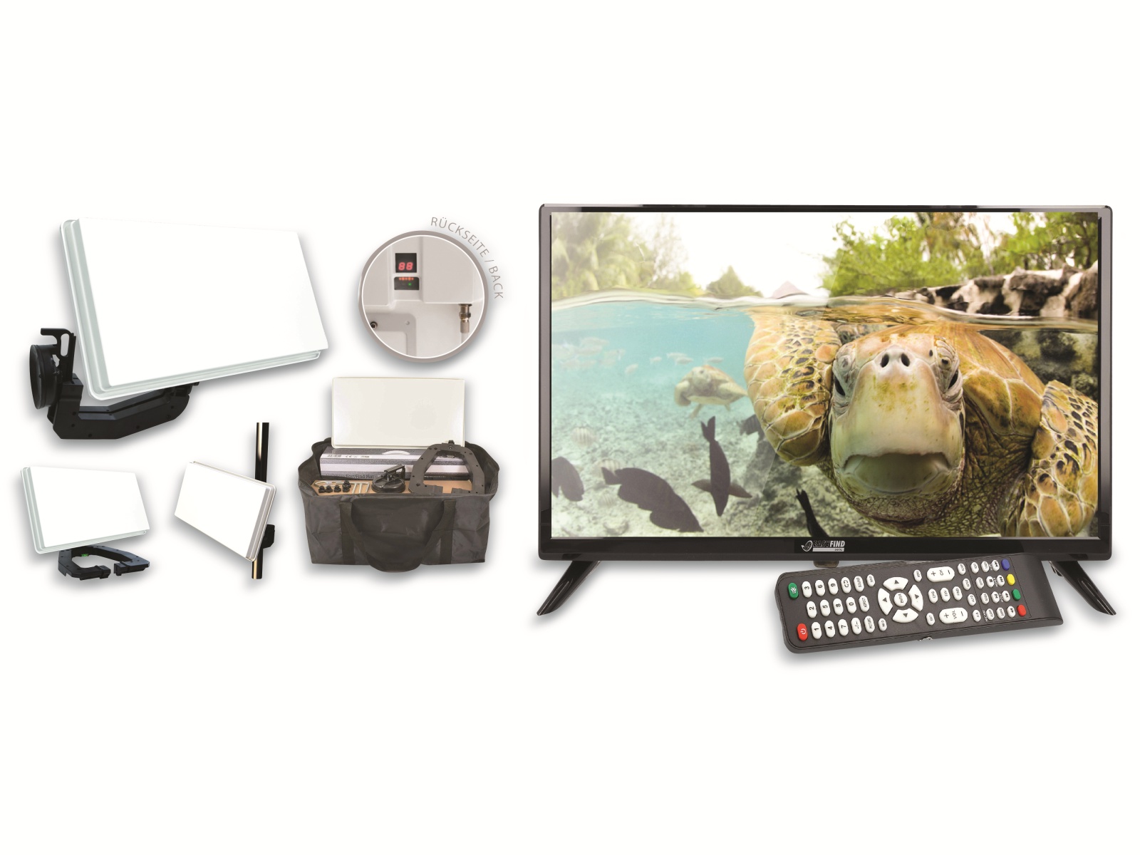 EASYFIND TV-Camping-Set Traveller Kit ll, TV 61 cm (24"), Sat-Flachantenne