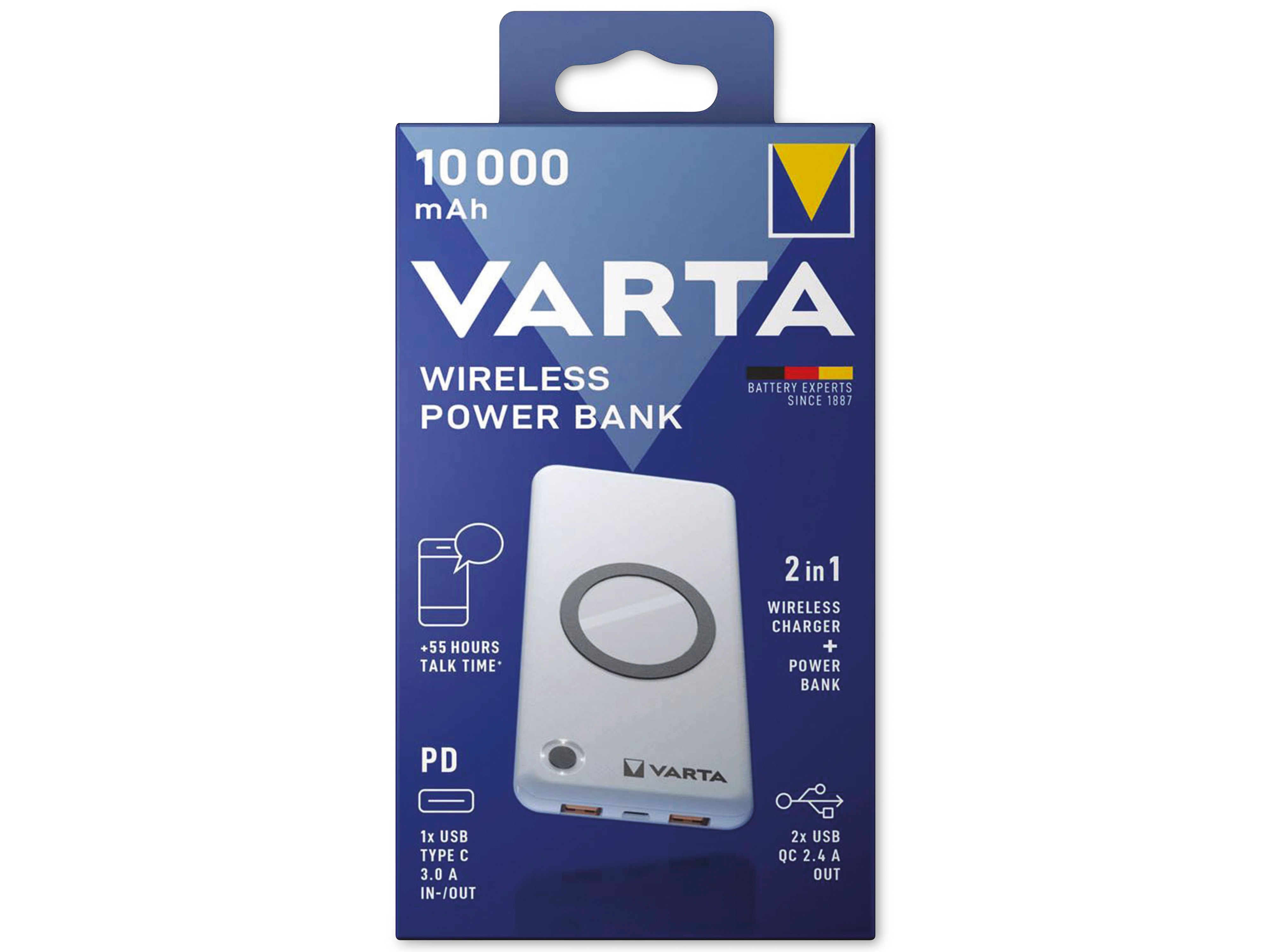 VARTA USB-Powerbank Wireless, 10.000mAh, mit Ladekabel