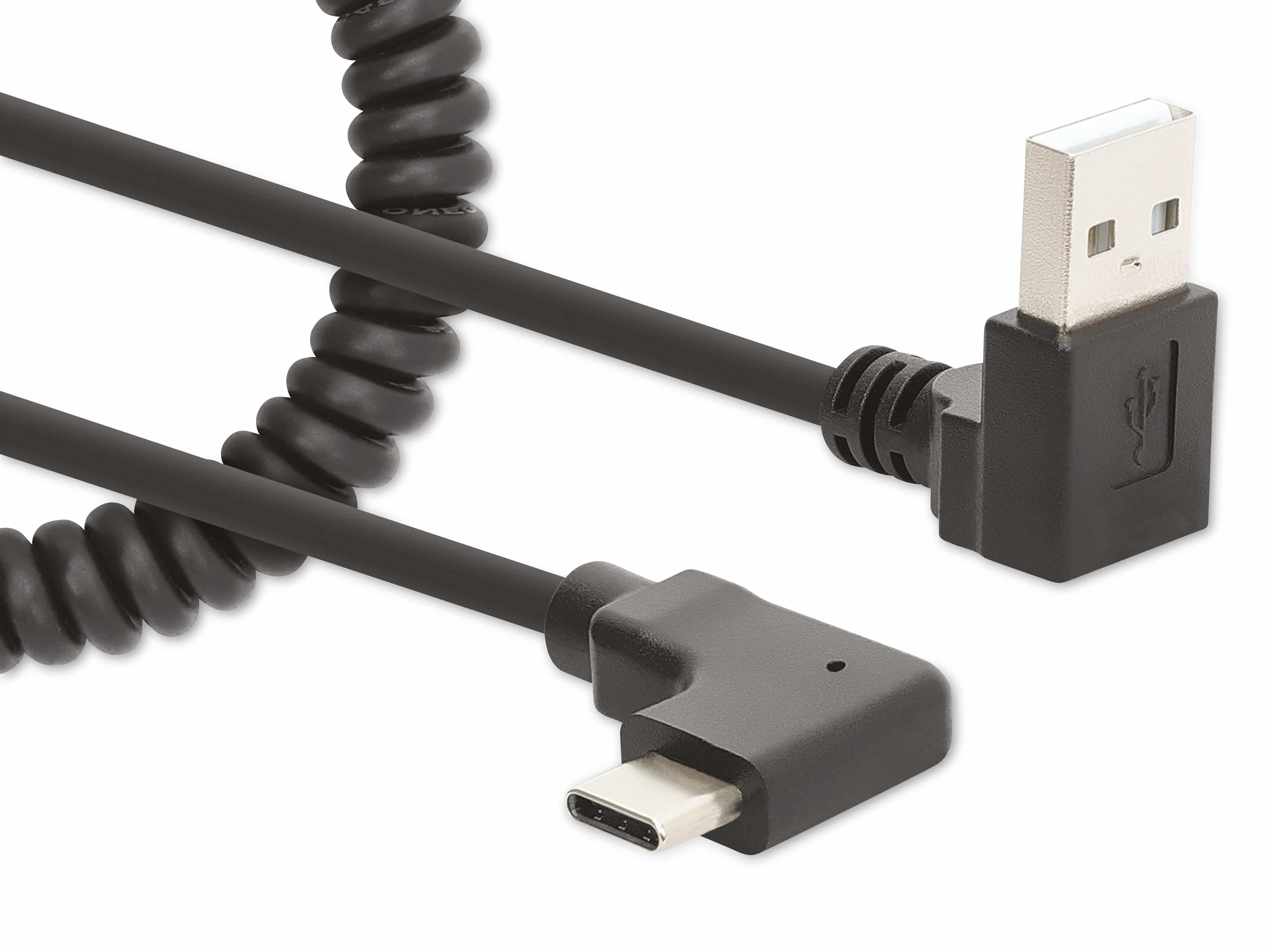 MANHATTAN USB-C Ladekabel auf USB-A, Spiralkabel, 1 m