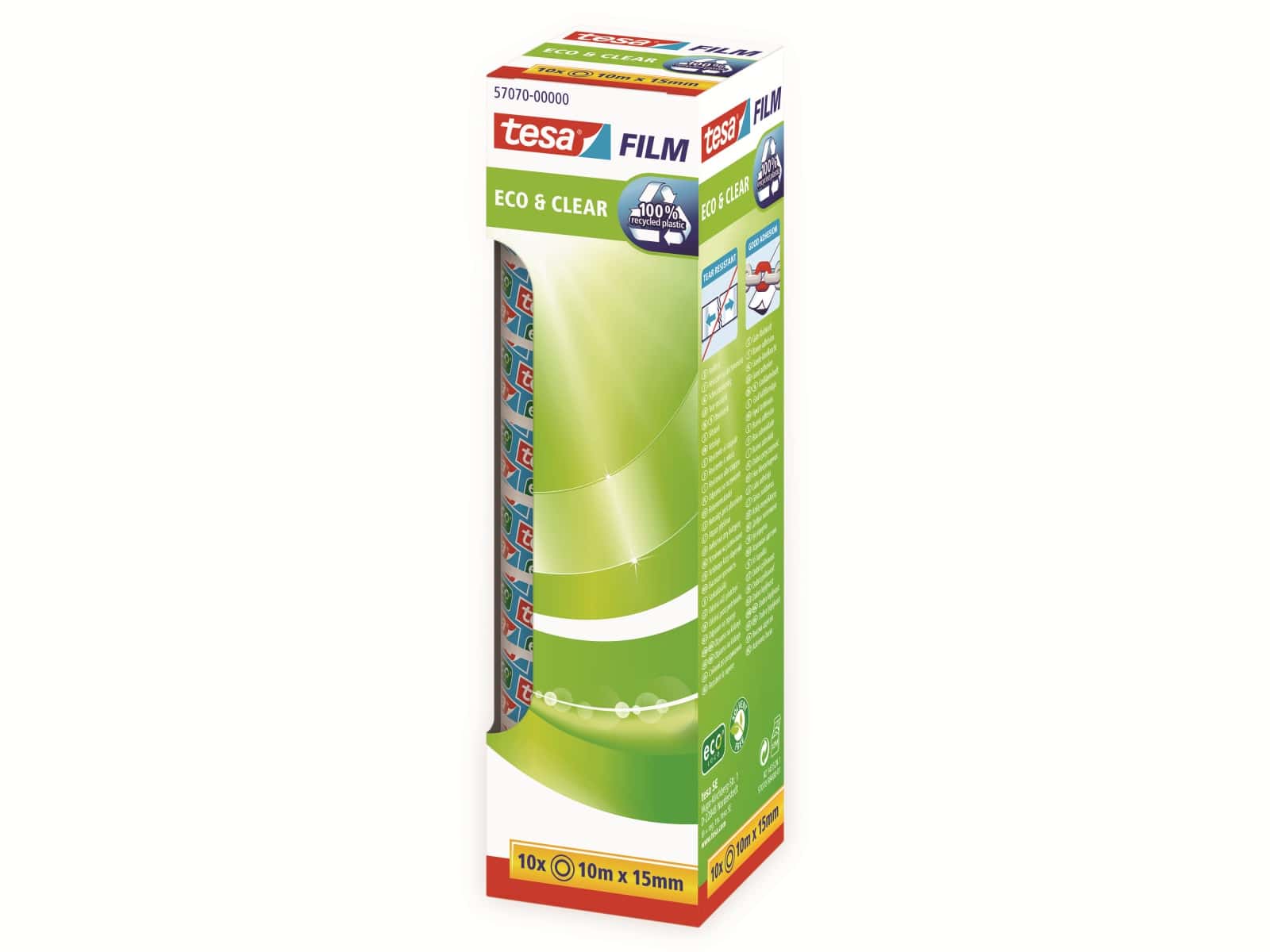 TESA film® eco&clear, 10 Rollen, Office Box, 10m:15mm, 57070-00000-01