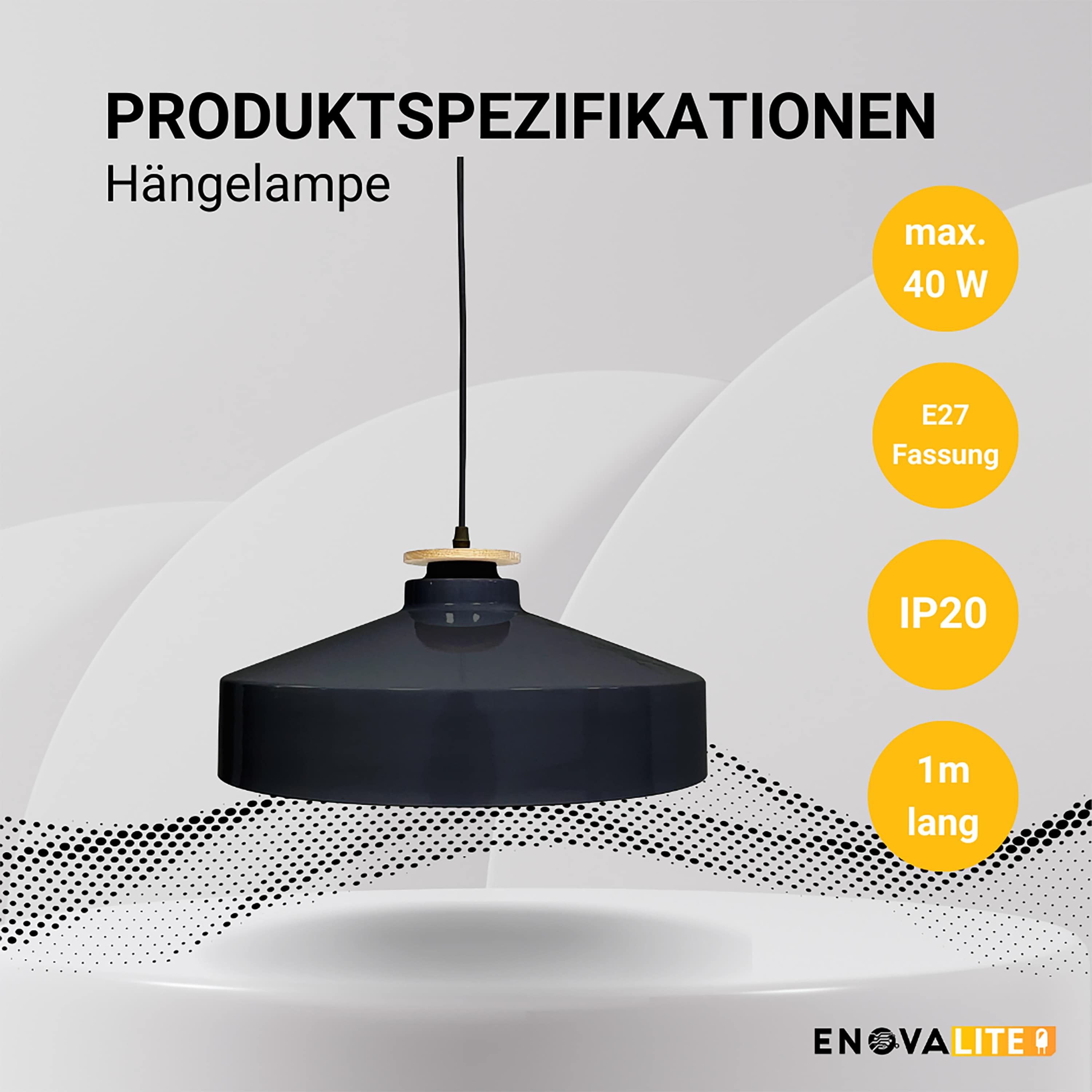 ENOVALITE Pendelleuchte ELED700171, E27-Fassung, IP20, Ø40 cm, schwarz, rund