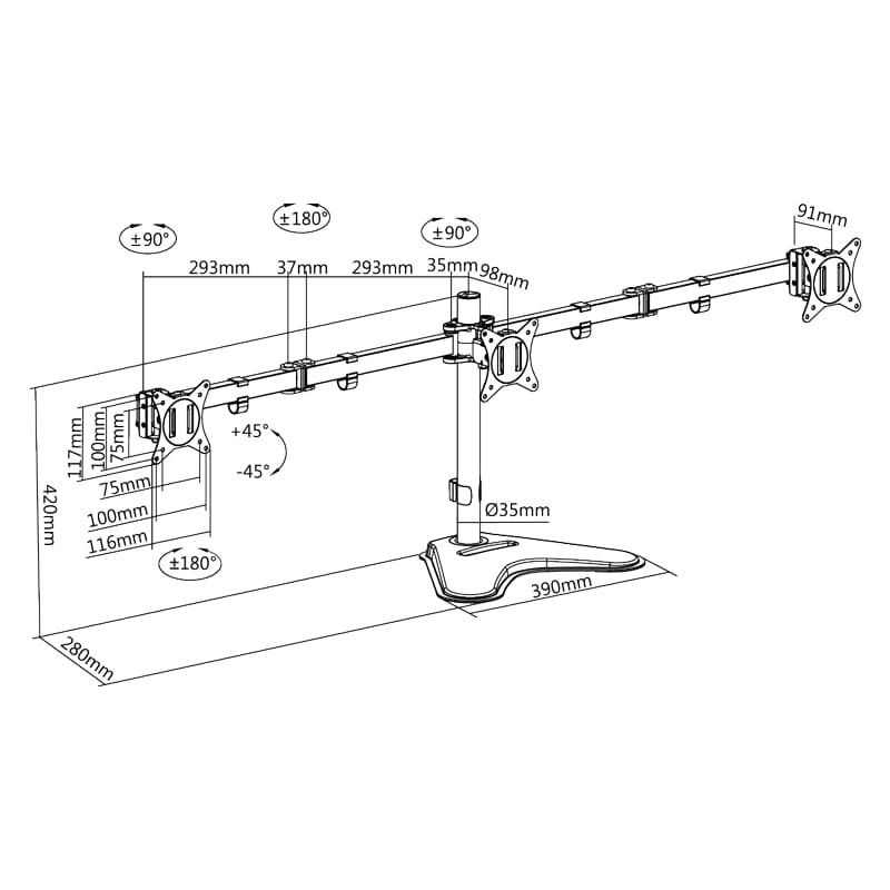 LOGILINK Monitorhalterung BP0174, 3-fach, 43,2 - 68,6 cm (17" - 27"), Aluminium