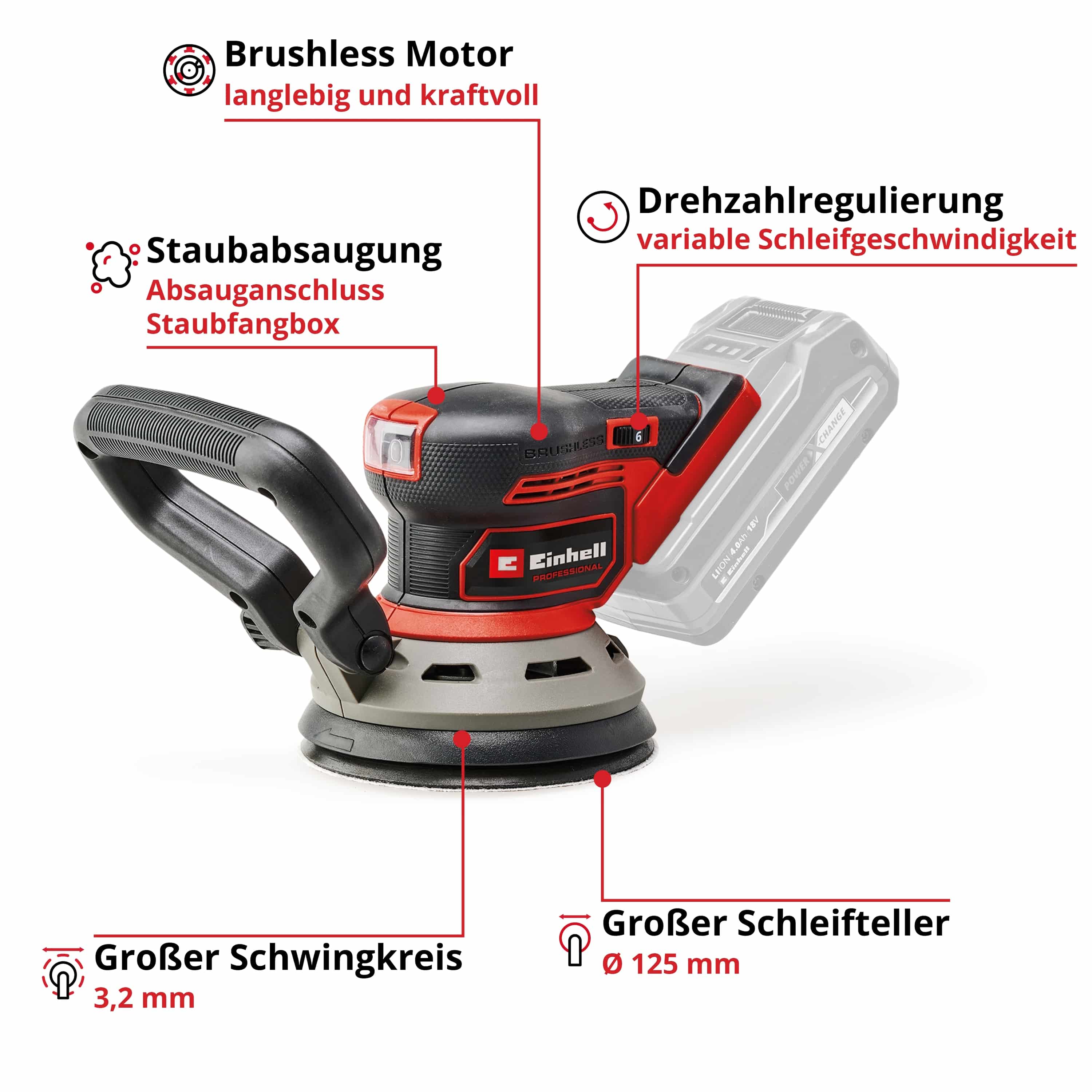 EINHELL Akku-Exzenterschleifer TP-RS 18/32 Li BL-Solo