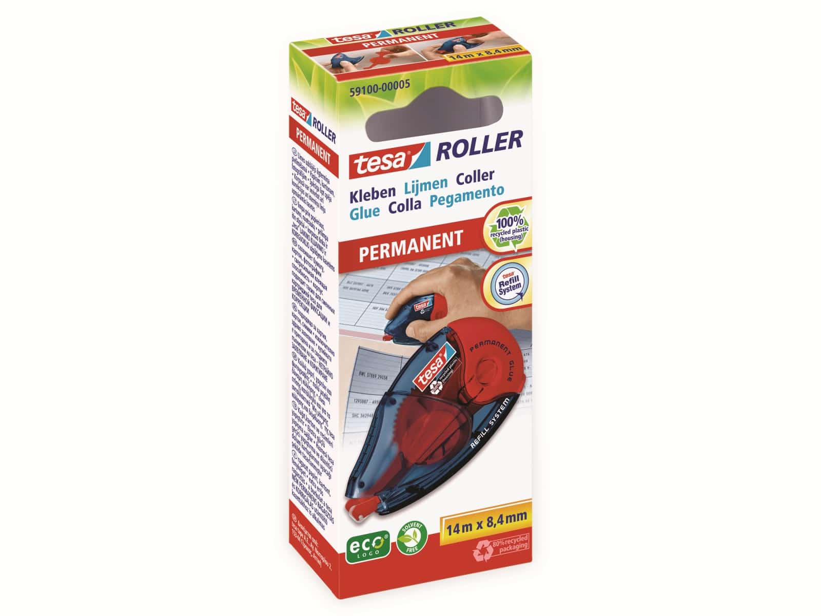 TESA ® Roller Kleben permanent ecoLogo®, Nachfüllroller, 14m:8,4mm, 59100-00005-06