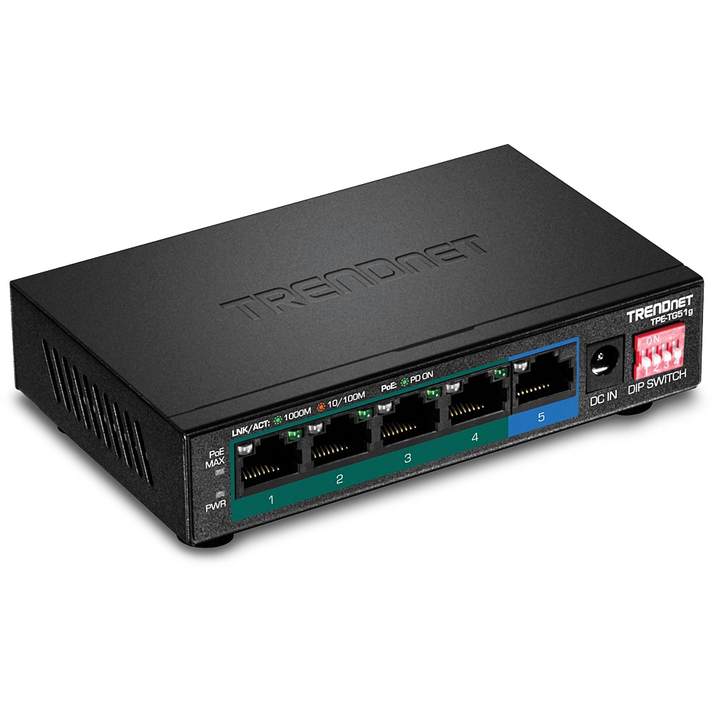 TRENDNET Switch, 5 Port Gbit PoE+, 60 W