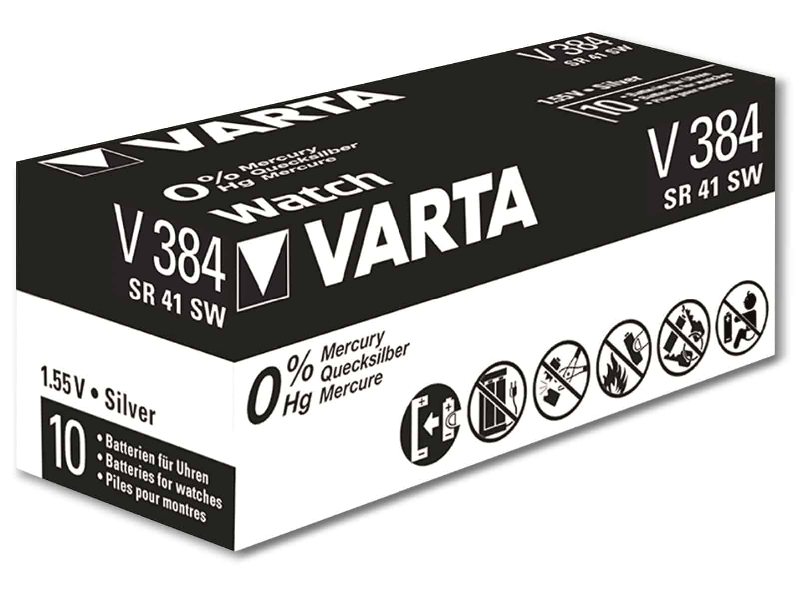 VARTA Knopfzelle Silver Oxide, 384 SR41, 1.55V, 10 Stück