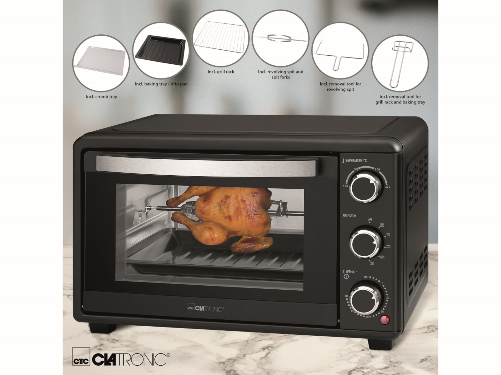 CLATRONIC Multi-Backofen MBG 3727, 25 L, 1500 W, schwarz