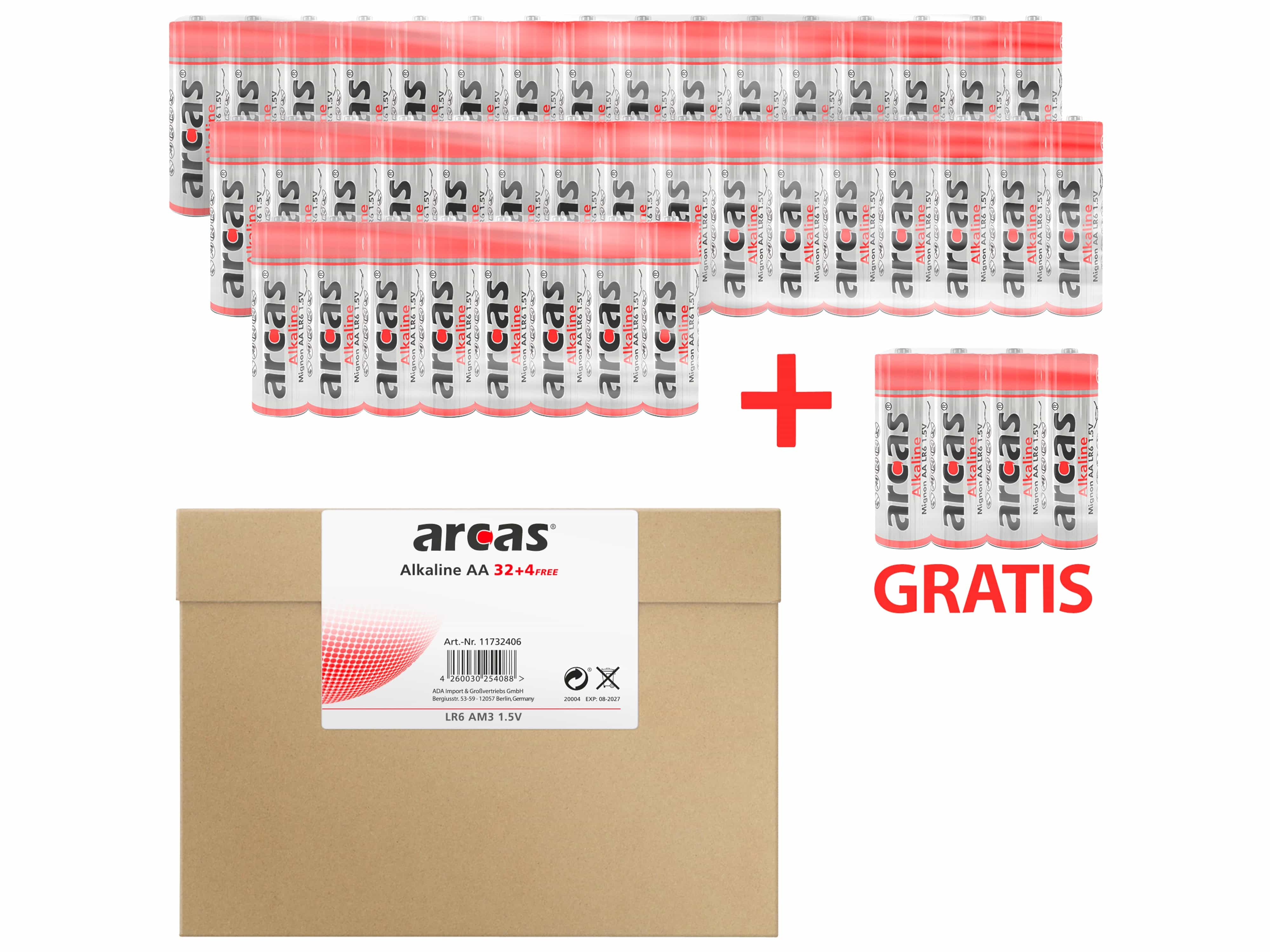 ARCAS Batterie Alkaline LR6, AA, Mignon, 1,5 V, 36 Stück