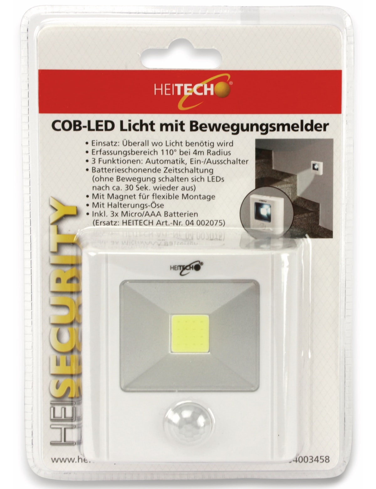 Heitech LED-Nachtlicht 4003458 mit Bewegungsmelder, weiß, batteriebetrieb