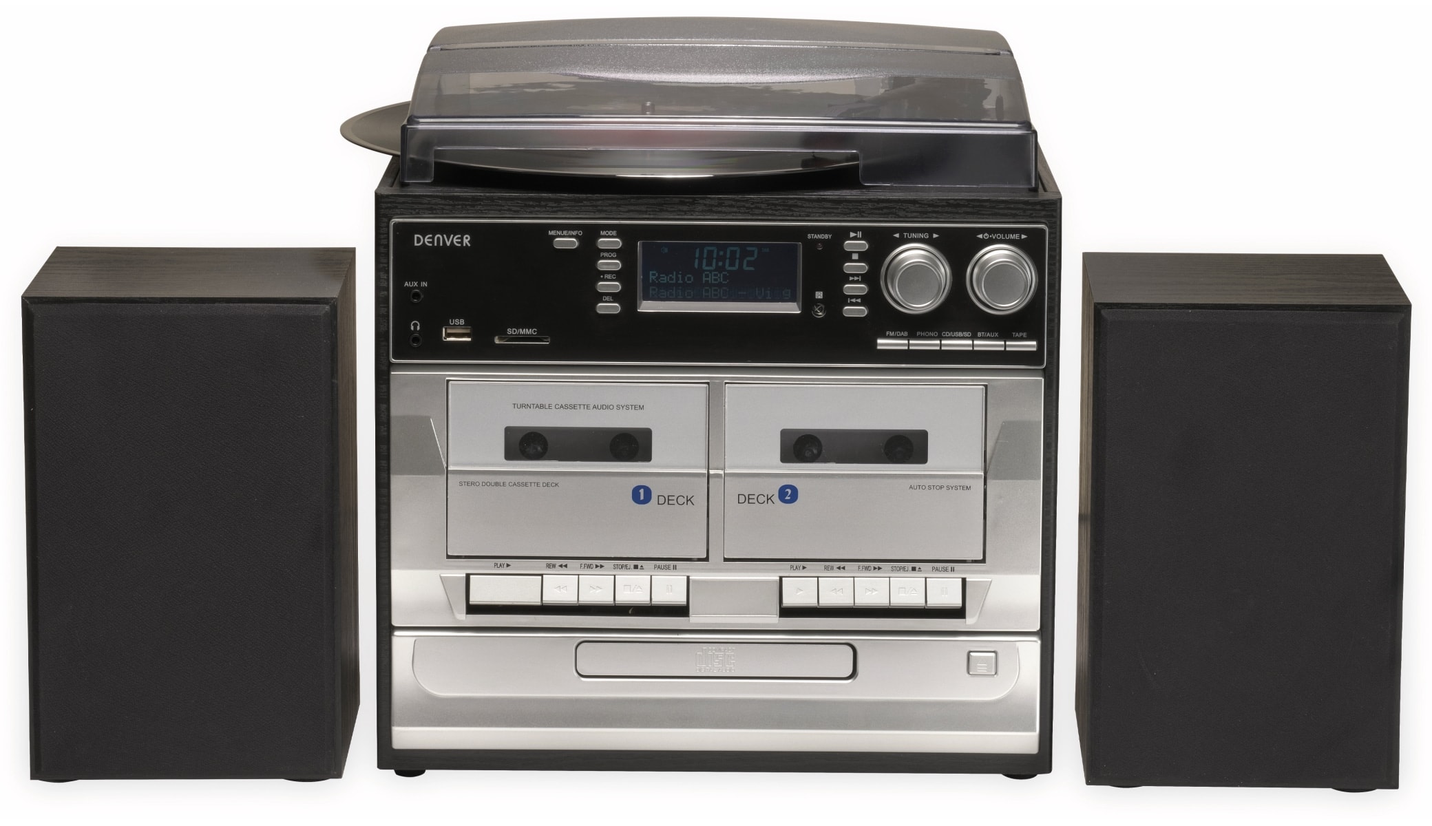 DENVER Stereoanlage MRD-166, DAB+/FM, CD-Player, Turntable, Dual Cassettendeck