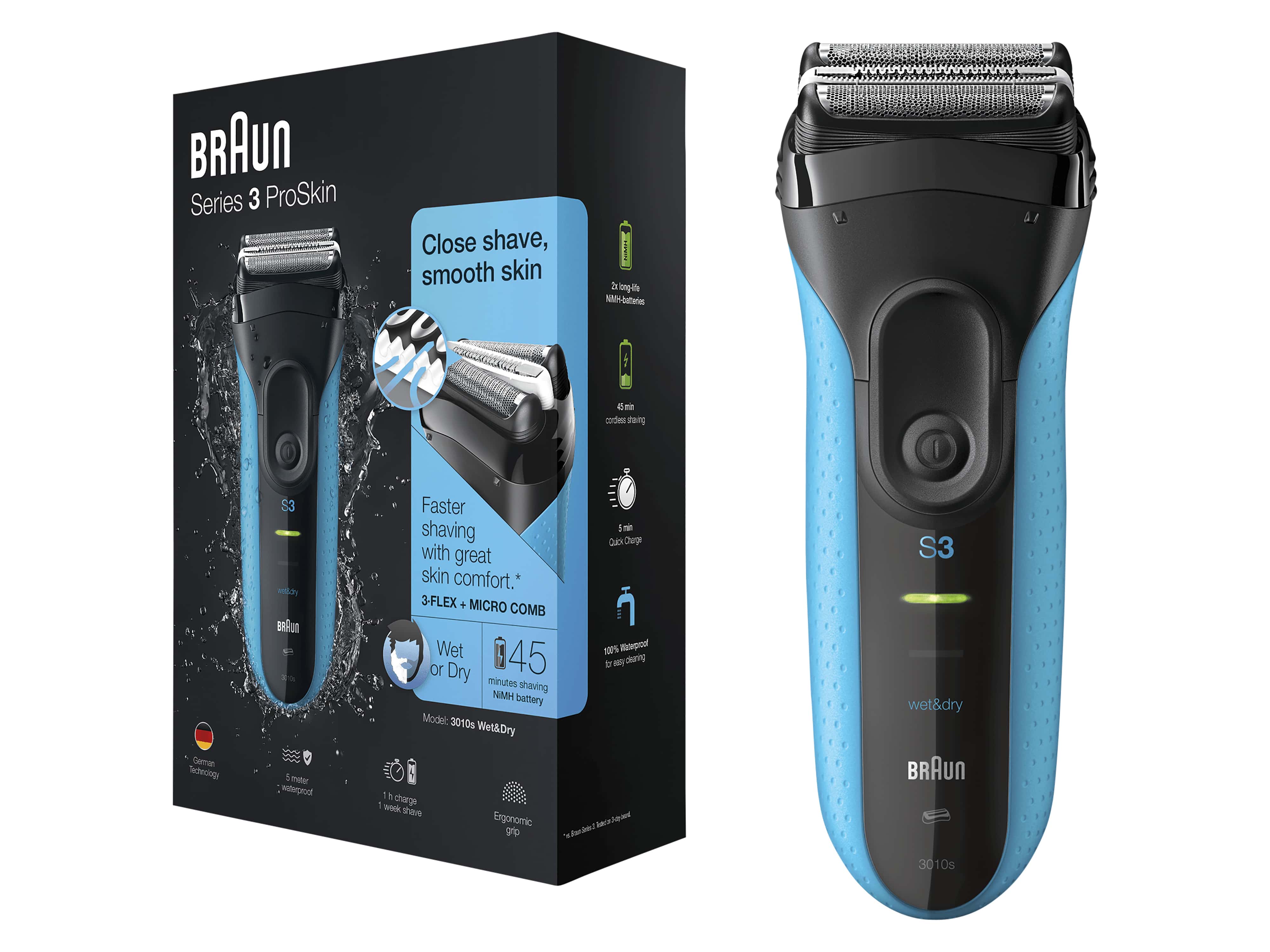 BRAUN Series 3 3010s, schwarz/blau