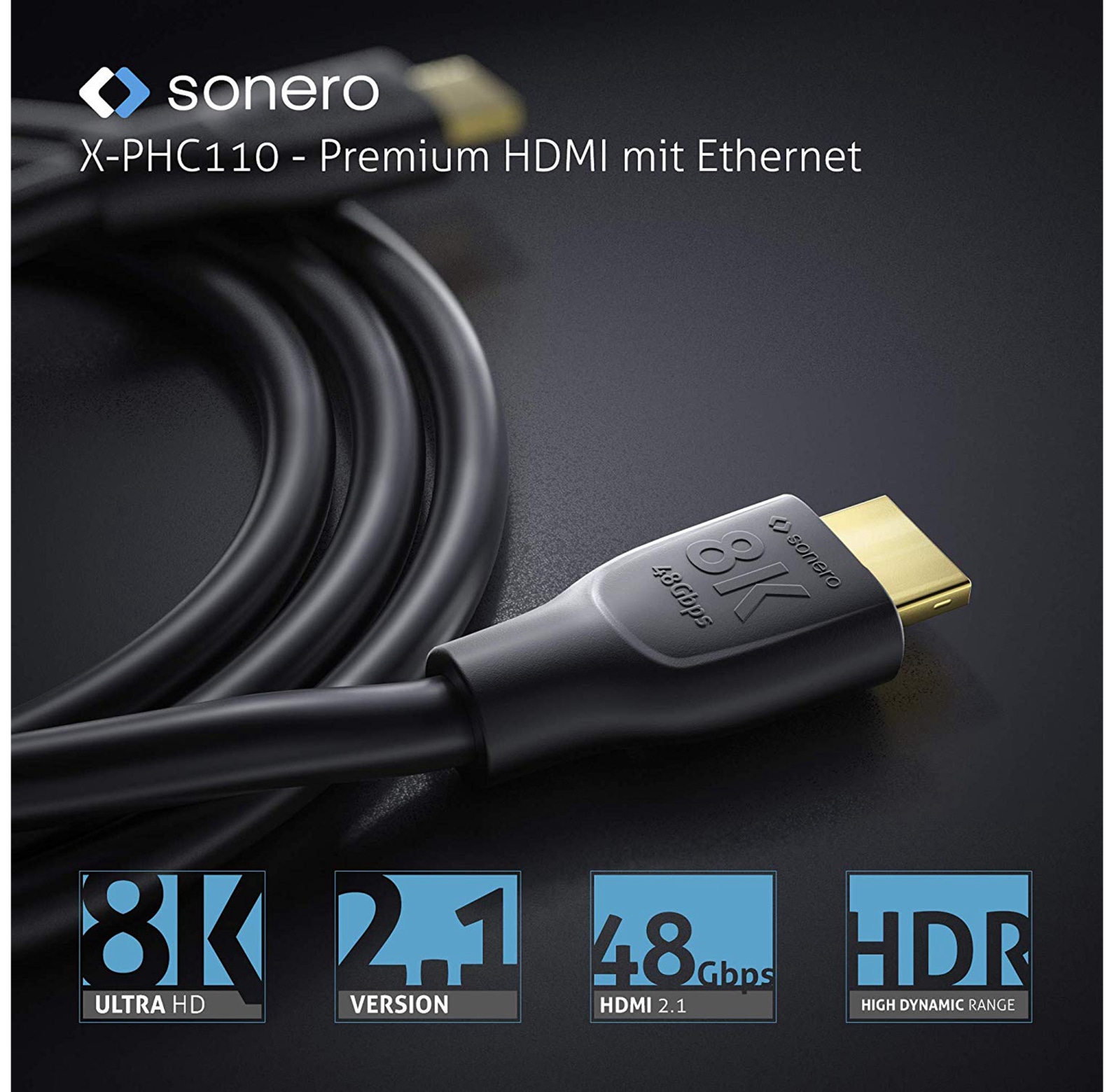 SONERO HDMI-Kabel Premium High Speed mit Ethernet, 1,5 m, HDMI 2.1