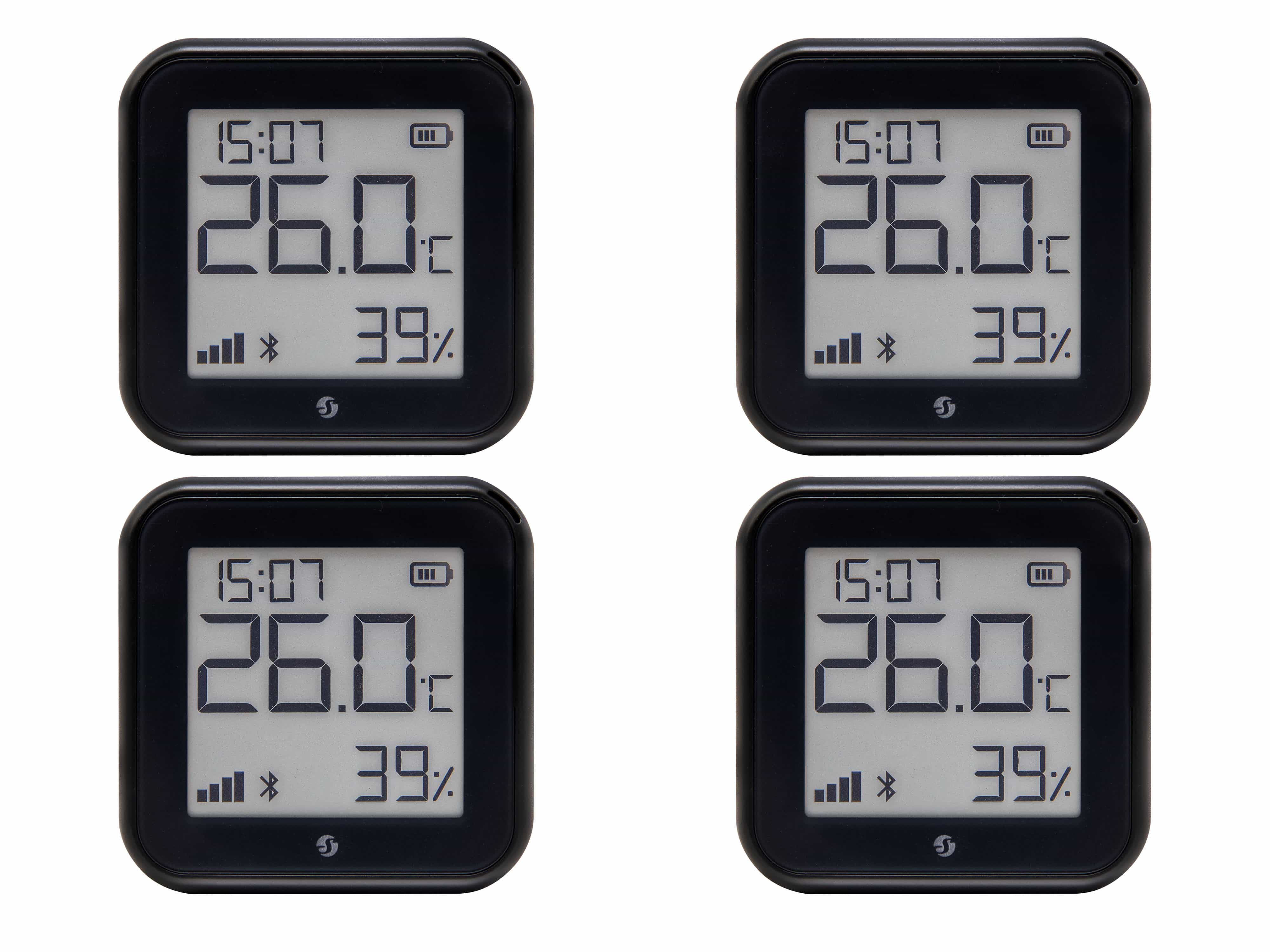 SHELLY WLAN-Temperatur- u. Feuchtigkeitssensor Plus H&T Gen. 3, BT, schwarz, 4 Stück