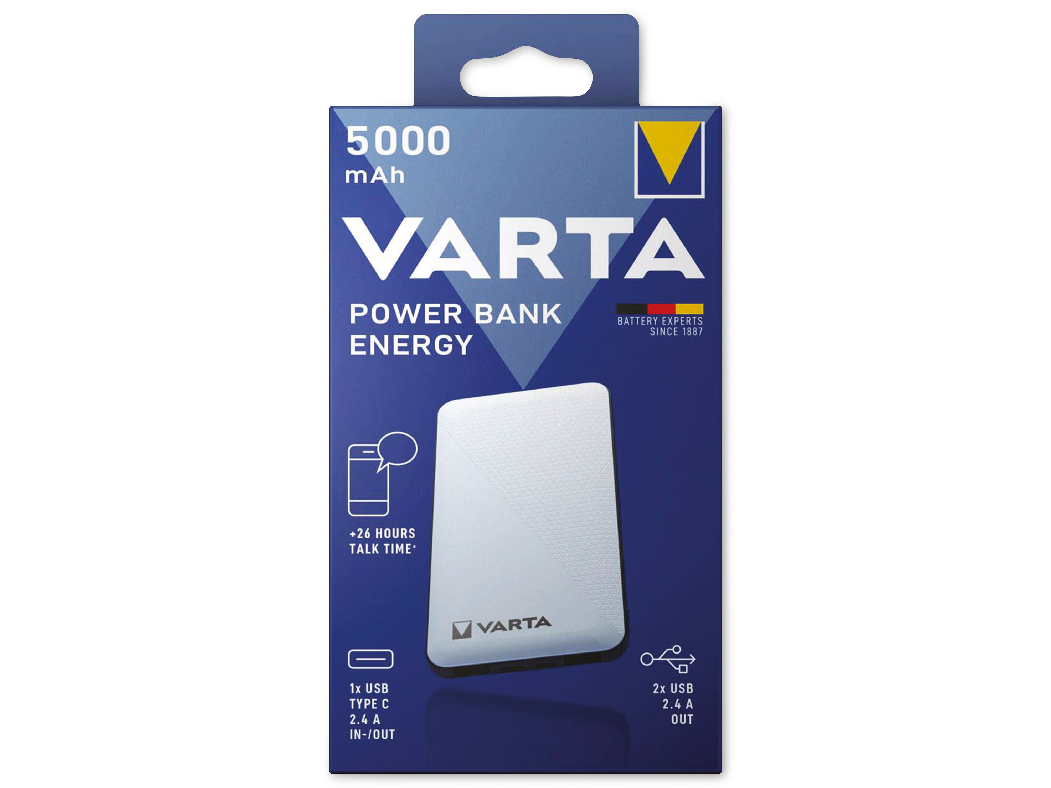 VARTA Energy USB-Powerbank 5000, 5.000mAh, 2xUSB-A, 1xUSB-C, 1xMicro