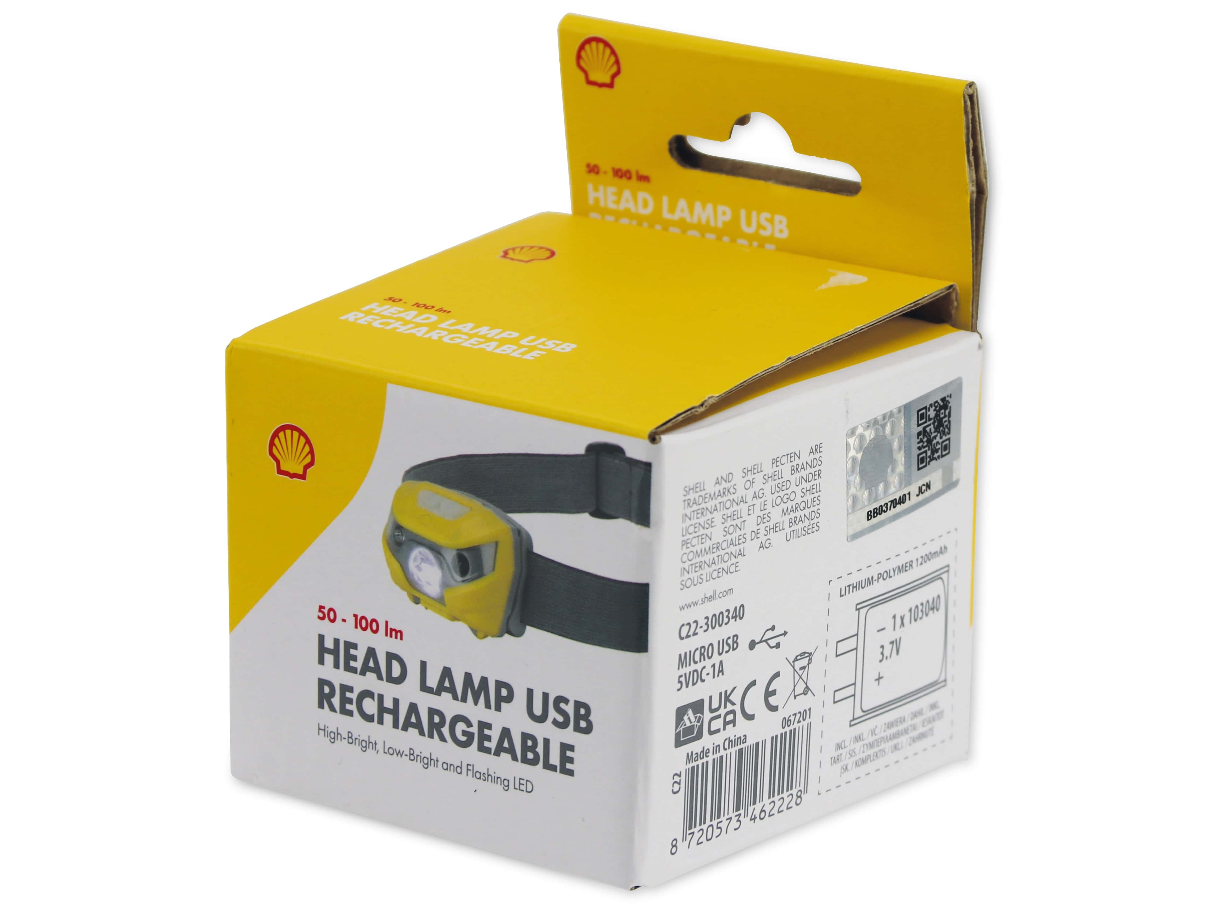 SHELL LED-Stirnlampe, USB, wiederaufladbar