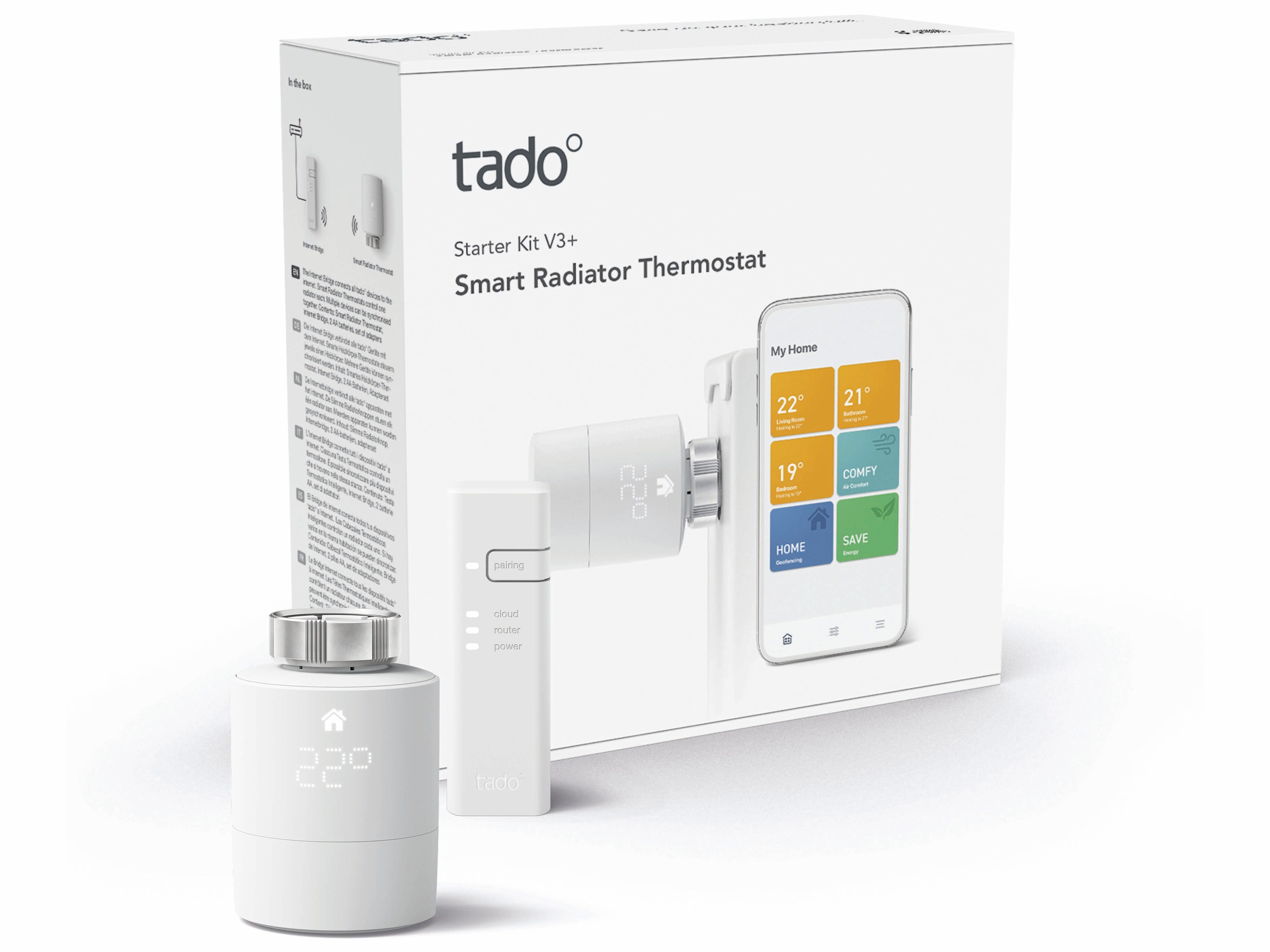 TADO Starter Kit Smartes Heizkörper-Thermostat V3+, inkl. 1 Bridge