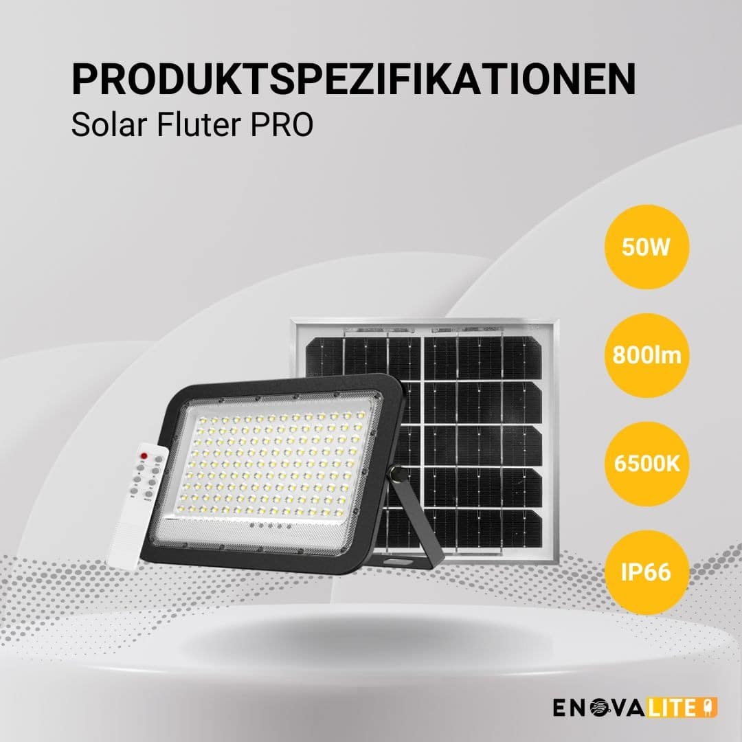 ENOVALITE Solar LED-Fluter , mit Akku, 50 W, 800 lm, 6500 K, IP65