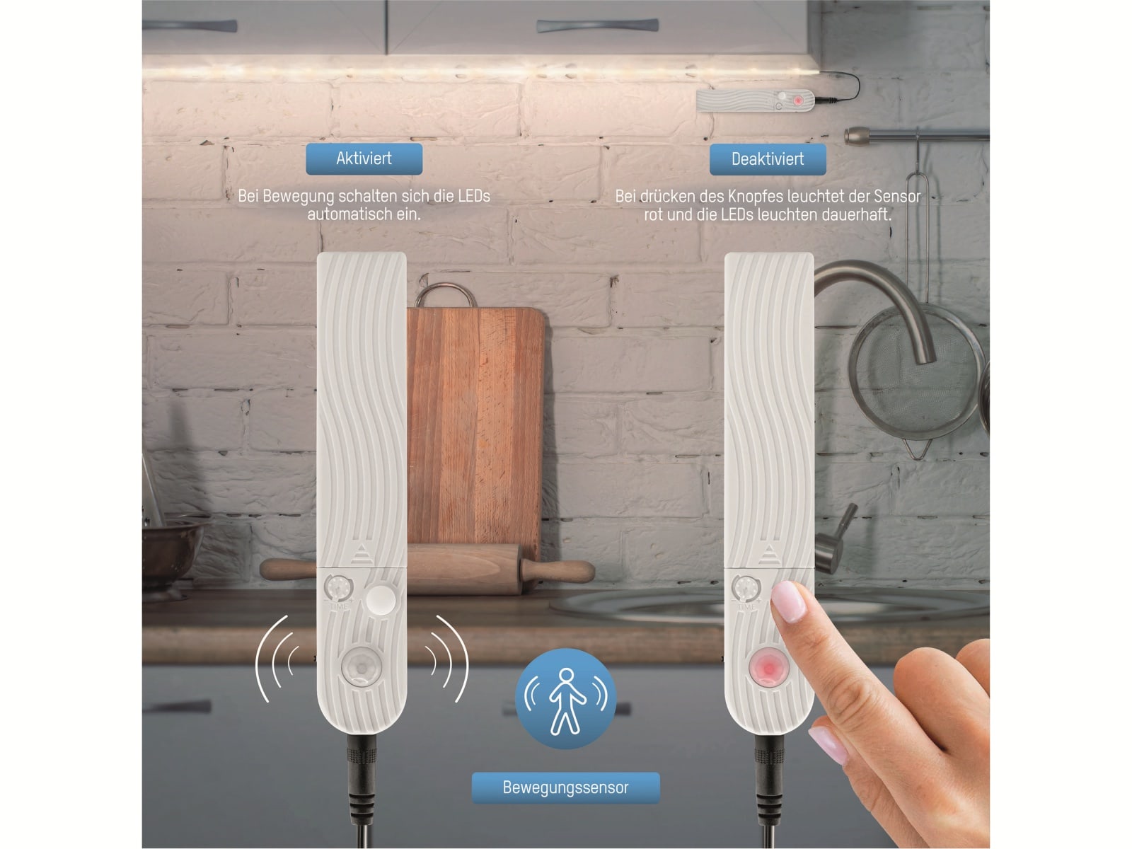 ANSMANN LED-Band 60 LEDs, Bewegungs-/Dämmerungssensor, inklusive 4 Micro-Batterien