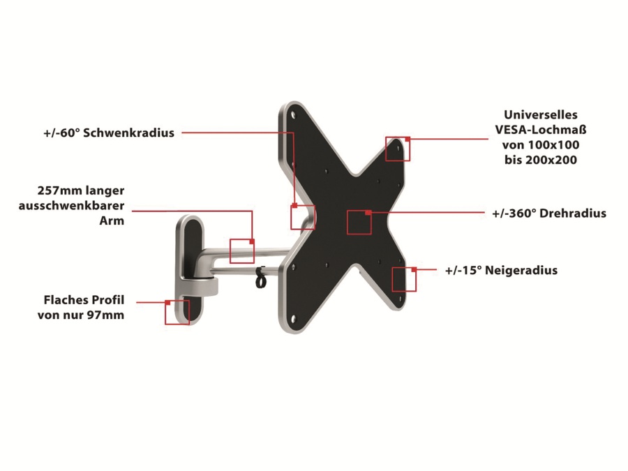 PUREMOUNTS LCD/Plasma-Wandhalter PM-Style-37B, max. VESA 200x200 mm