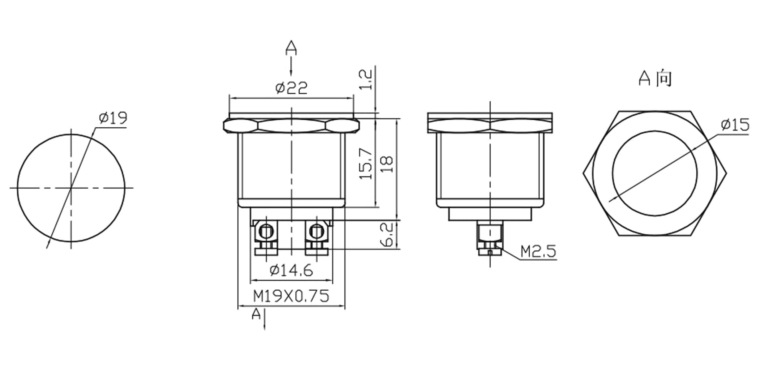 Drucktaster PBS-28B-2, Schließer