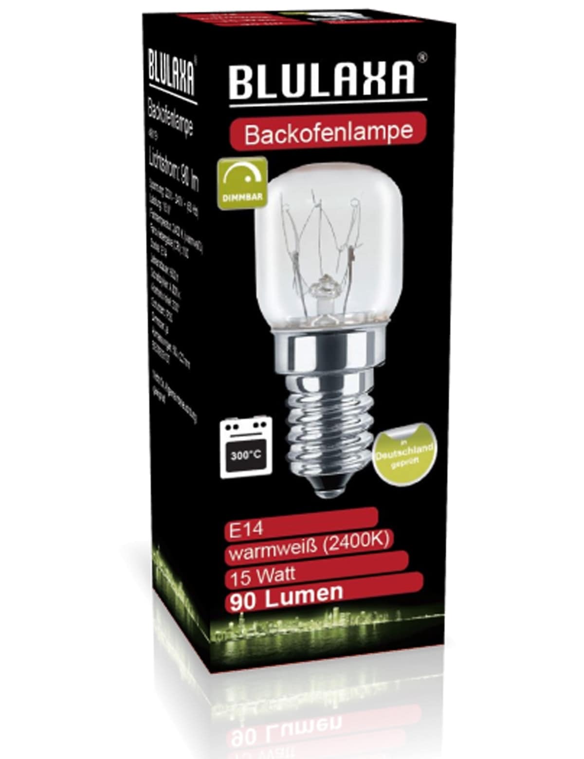 BLULAXA AGL Backofenlampe T22, E14, 15 W, 300°C, 90 lm, 2400K, 22x48 mm