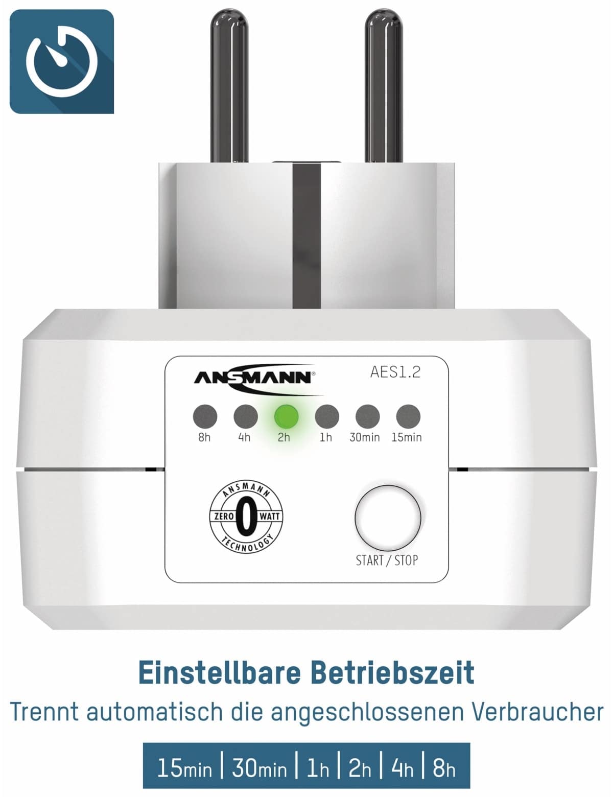 ANSMANN Zeitschaltuhr AES1, Steckdose mit ZeroWatt Technologie