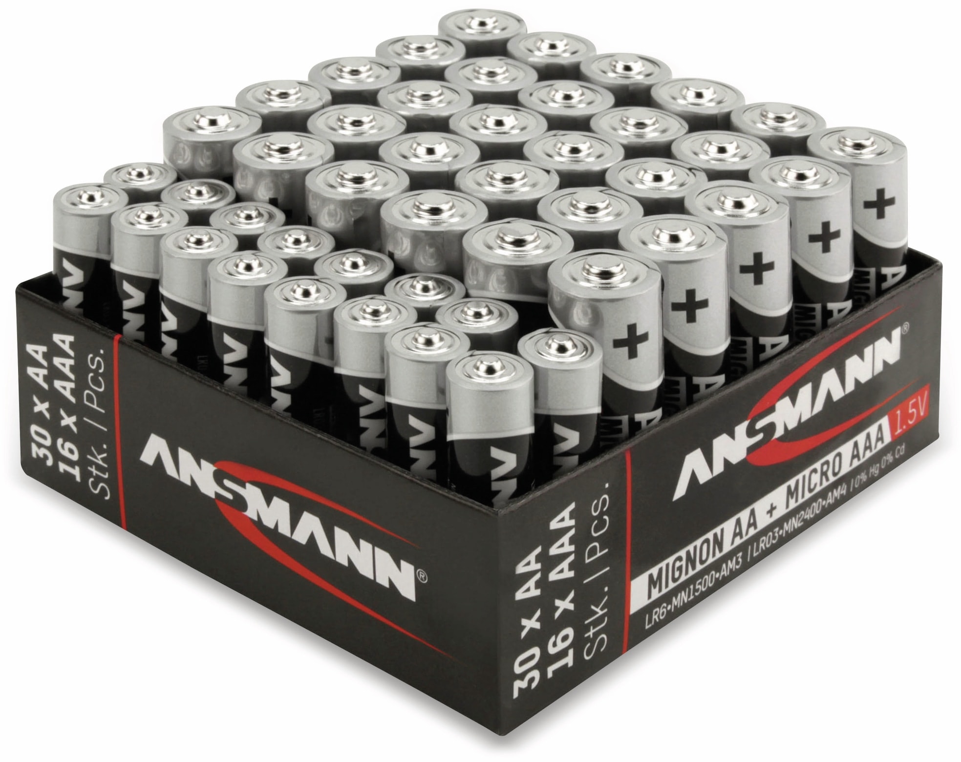 Ansmann Batterie-Set, Alkaline, 30x AA, 16x AAA, 46 Stück