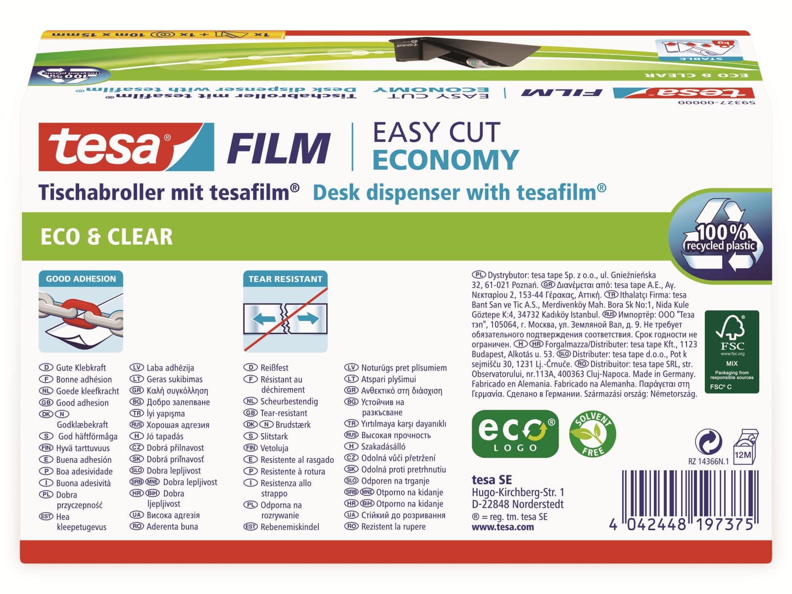TESA film® Sparpack Abroller + film® eco&clear, 1 Rolle 10m:15mm, 59327-00000-02