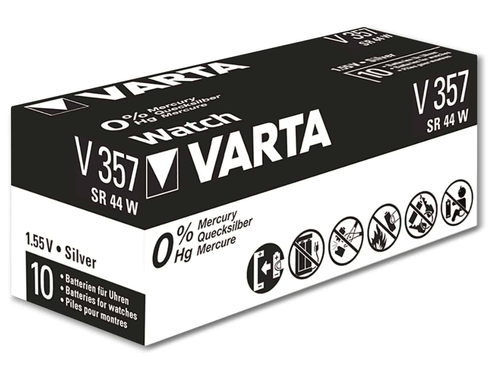 VARTA Knopfzelle Silver Oxide, 357 SR44,  1.55V, 10 Stück