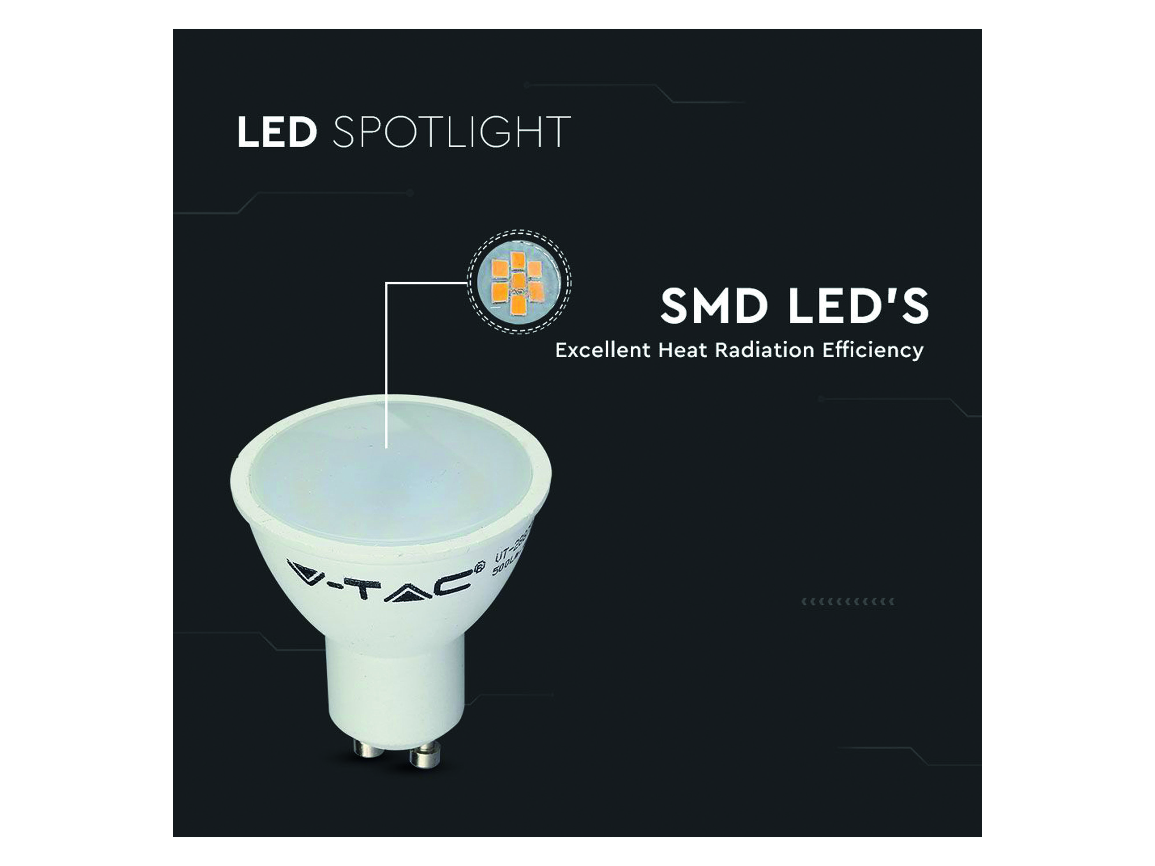 V-TAC LED-SMD-Lampe, PAR16, GU10, EEK: F, 4,5W, 400lm, 3000K, 5 Stück