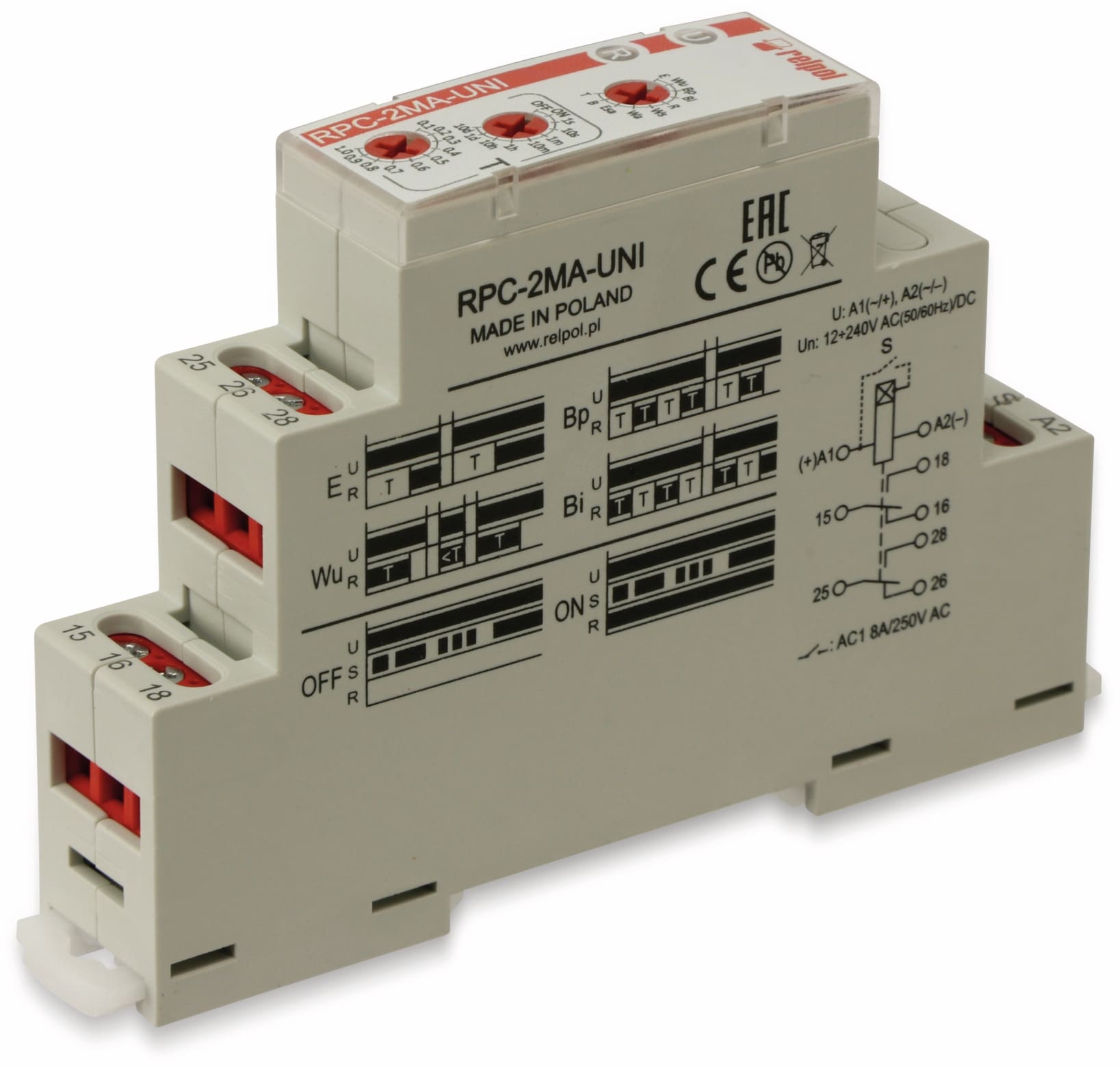 RELTECH Zeitrelais RMFR2, 2 Wechsler, 10 Funktionen